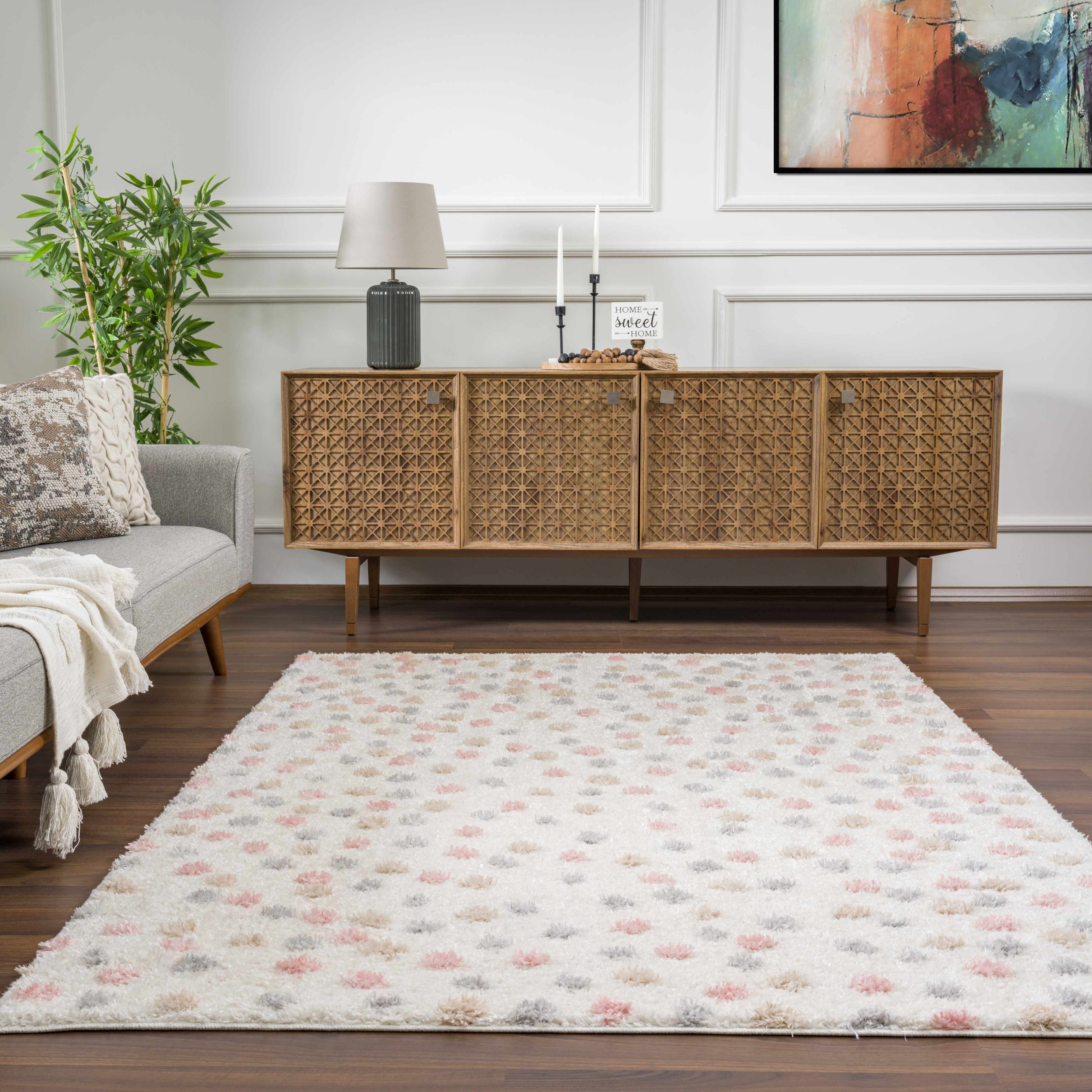 Cansu Pink & Cream Dotted Area Rug - Image 2