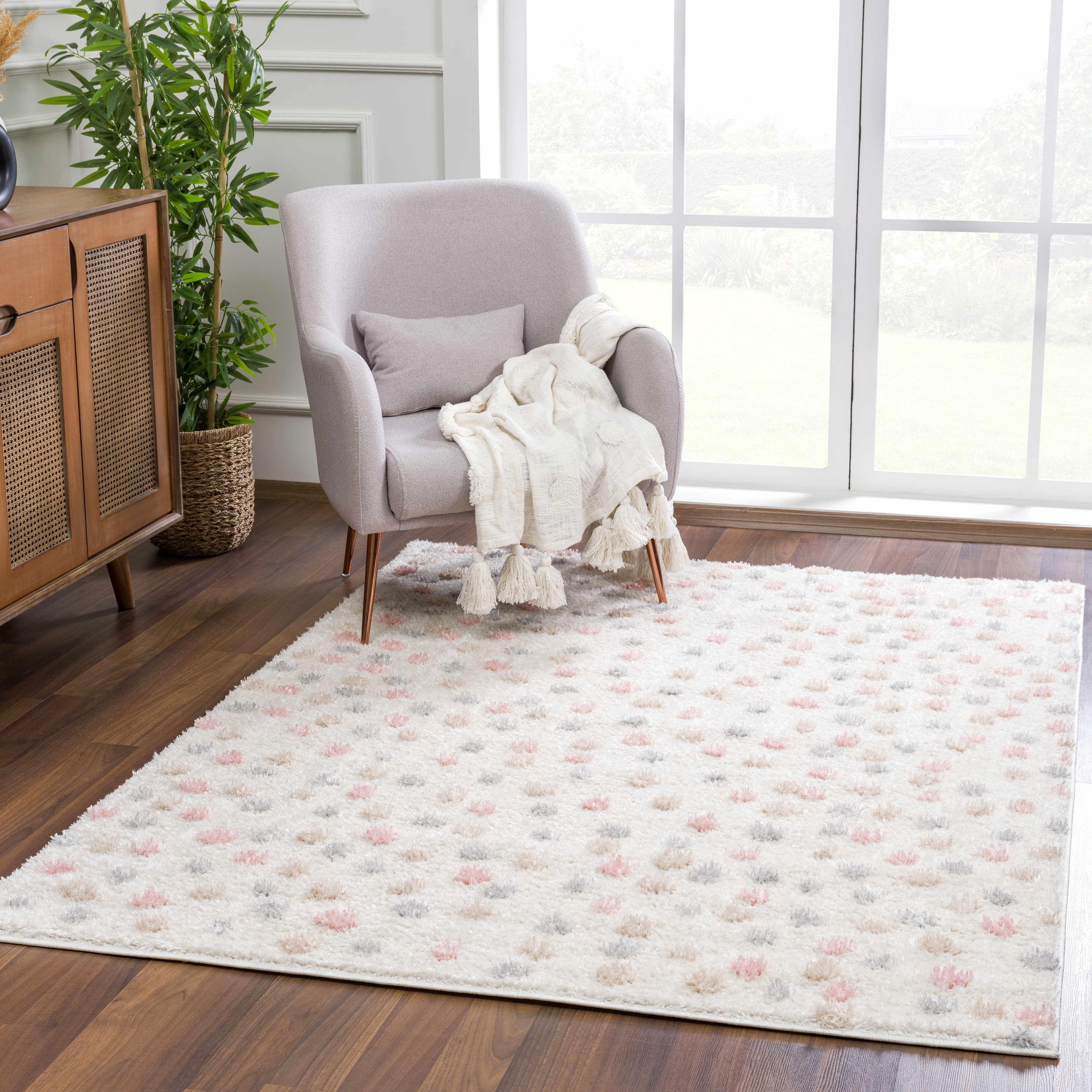 Cansu Pink & Cream Dotted Area Rug - Image 3