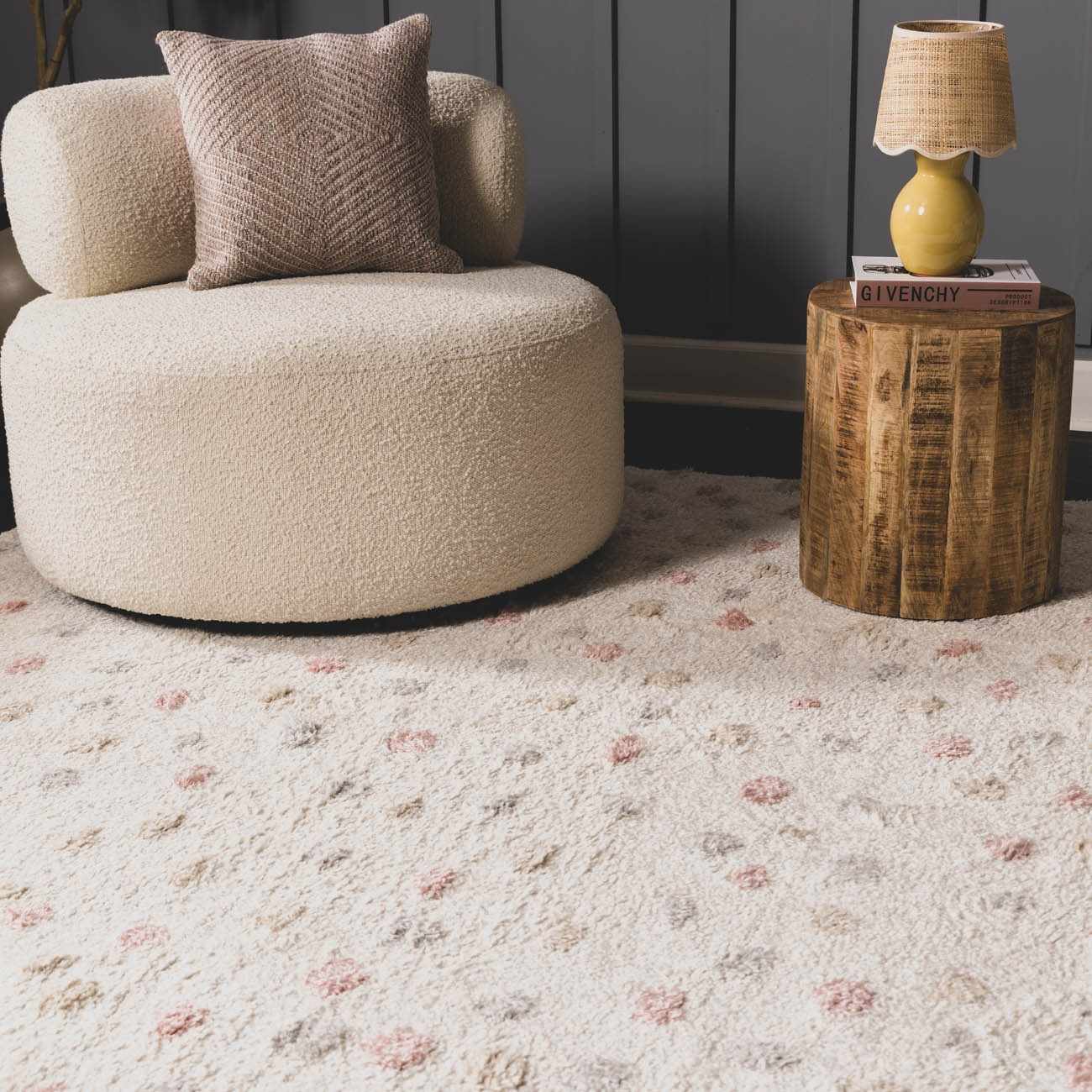 Cansu Pink & Cream Dotted Area Rug - Image 4