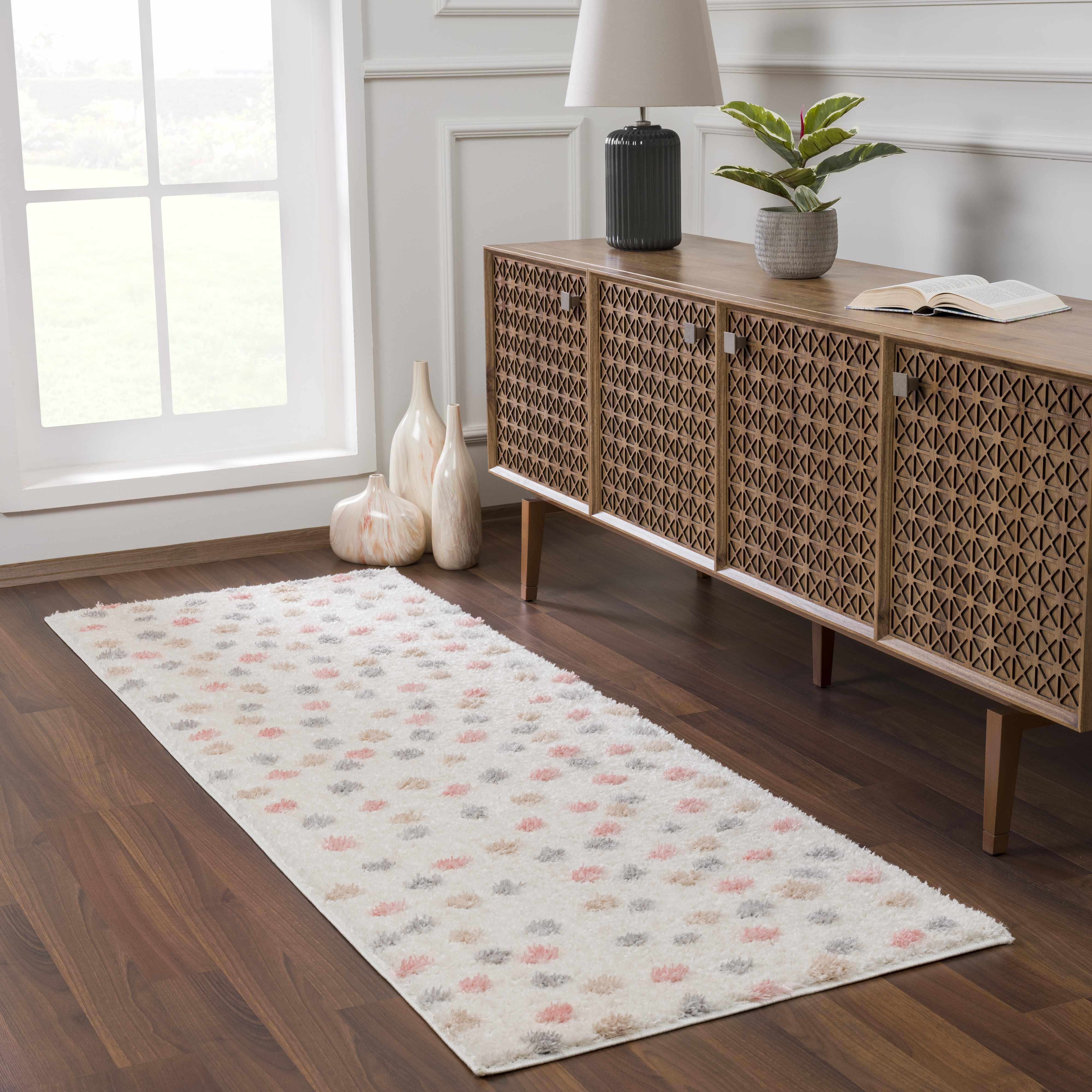 Cansu Pink & Cream Dotted Area Rug - Image 9