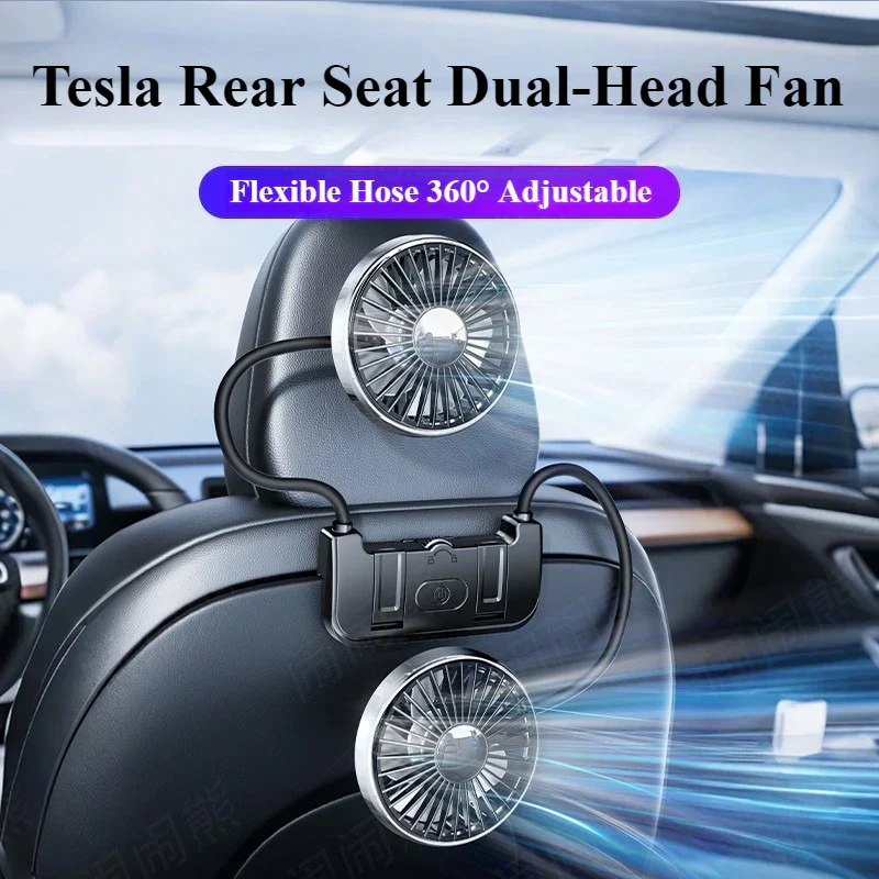 Car Rear Seat Fan Dual Head USB-C 360° Rotation 3-Speed - Image 2