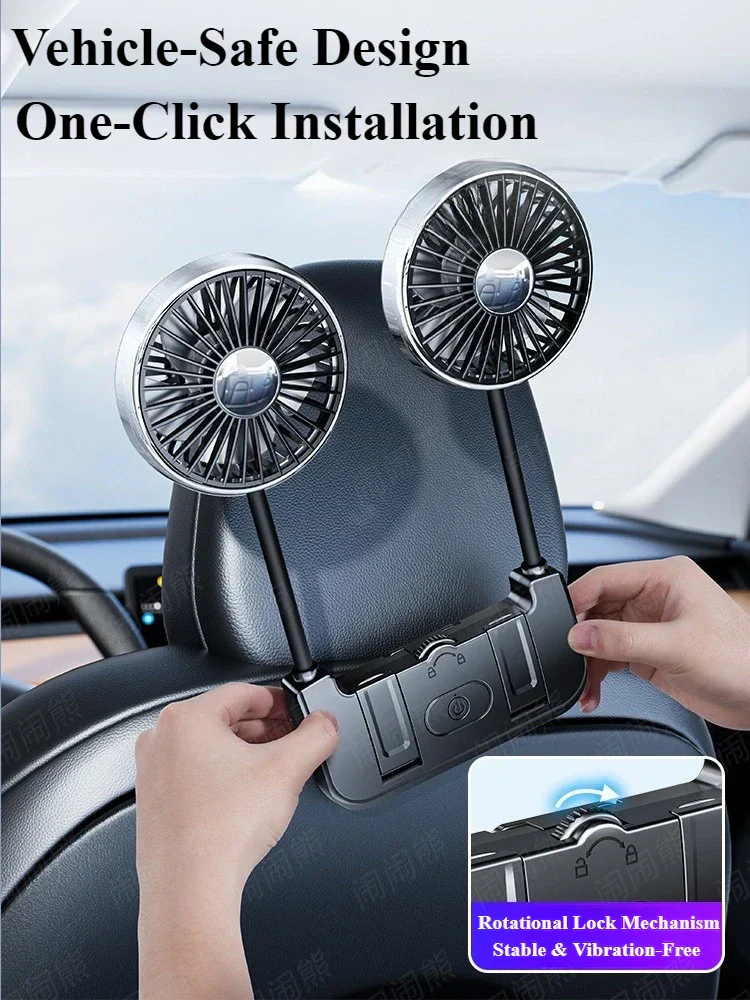 Car Rear Seat Fan Dual Head USB-C 360° Rotation 3-Speed - Image 7