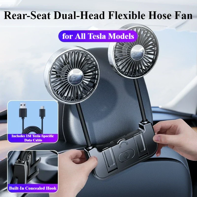 Car Rear Seat Fan Dual Head USB-C 360° Rotation 3-Speed - Image 8