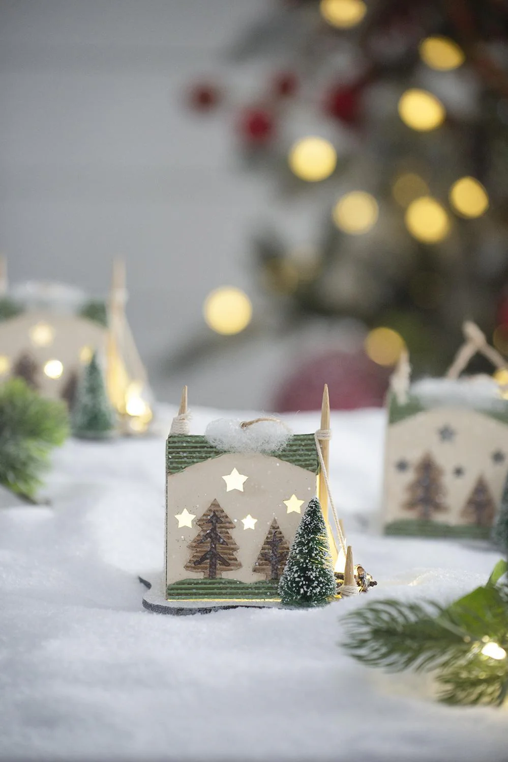 Cardboard Lit Tent Christmas Ornaments Set of 6 - Multicolor - Image 3