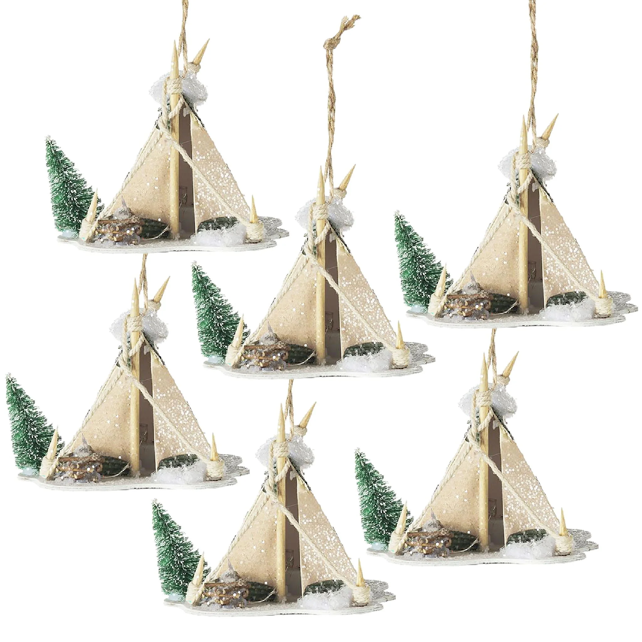 Cardboard Lit Tent Christmas Ornaments Set of 6 - Multicolor - Image 4