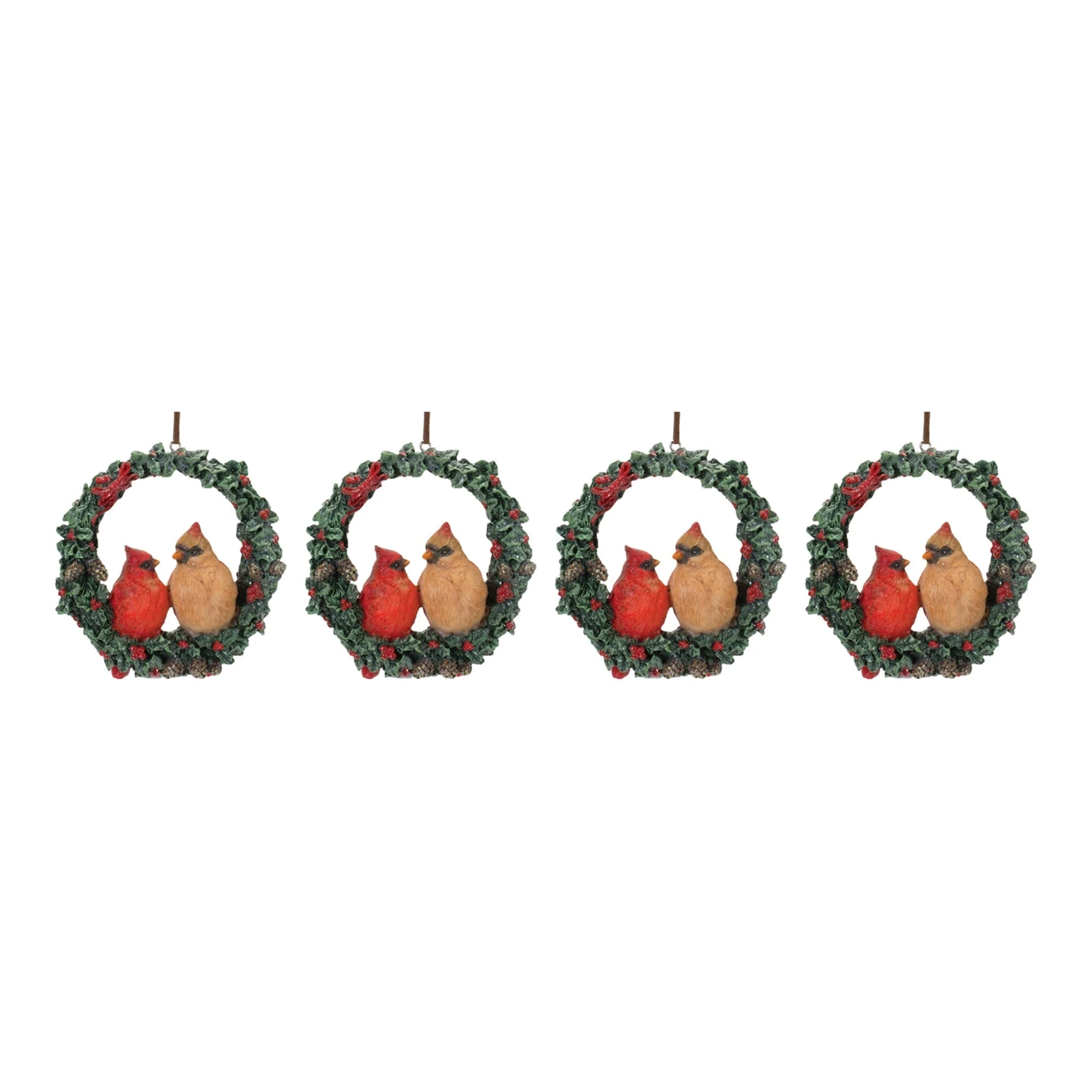 Cardinal Bird Couple Wreath Ornament (Set of 4) - Image 3