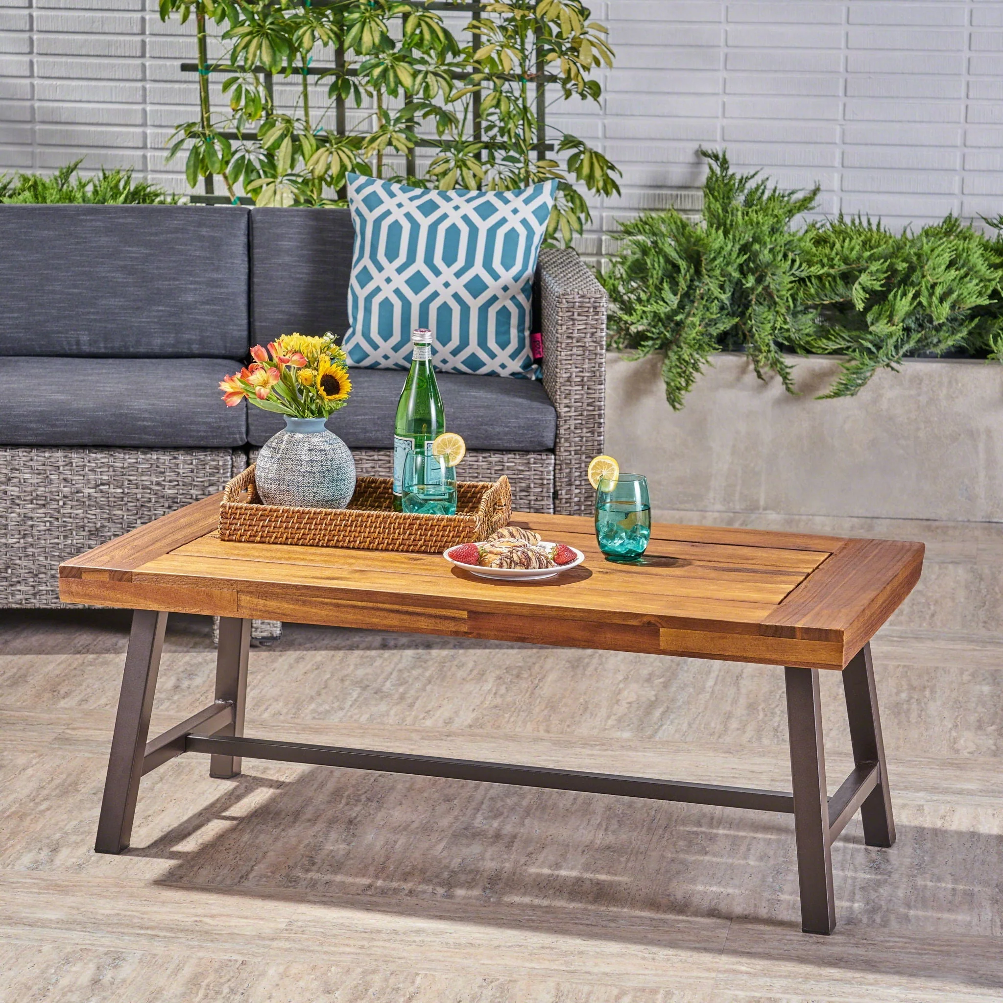 Carlisle Industrial Coffee Table with Slat Panel Design - Natural - Image 2