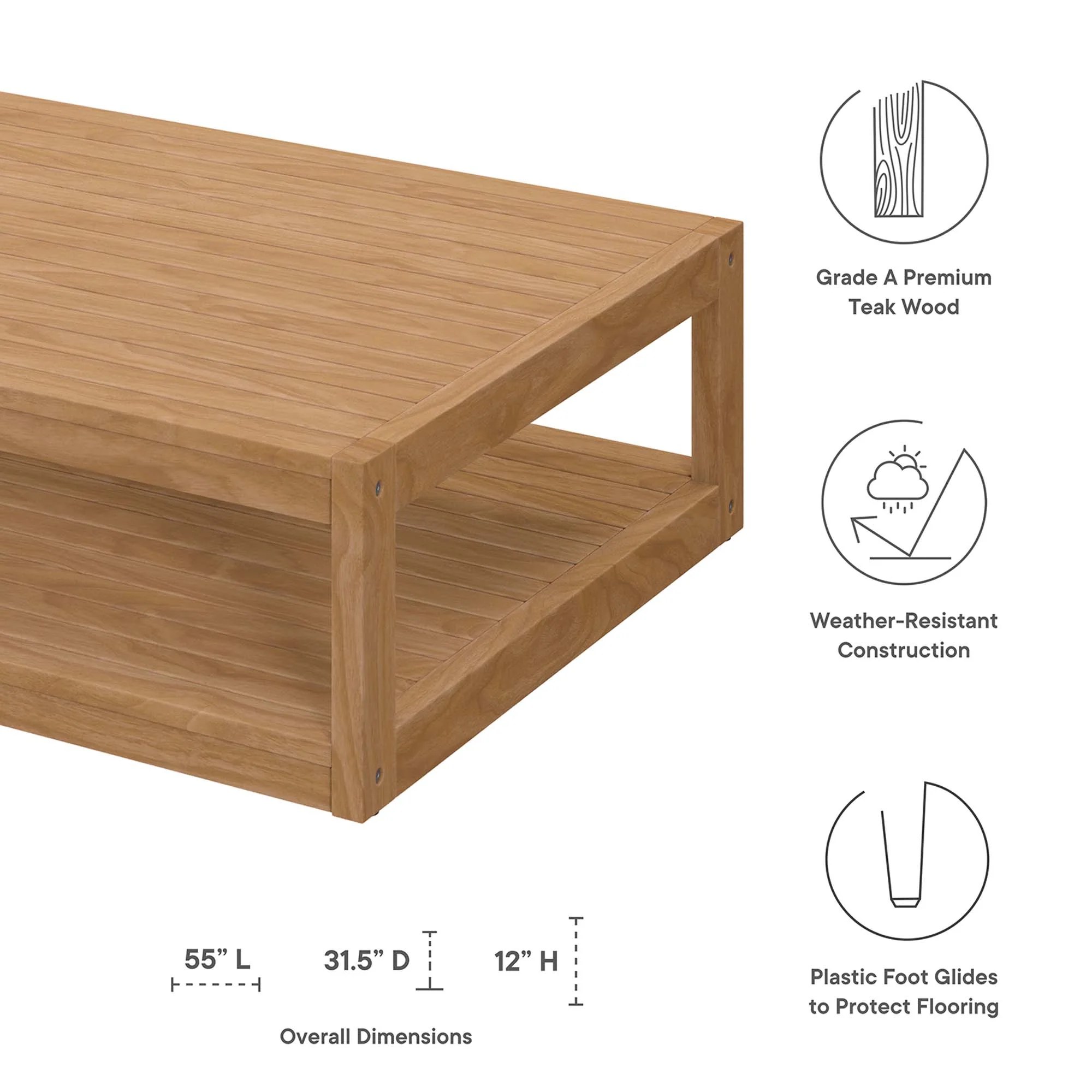 Carlsbad Teak Wood Outdoor Patio Coffee Table by Modway - Image 2
