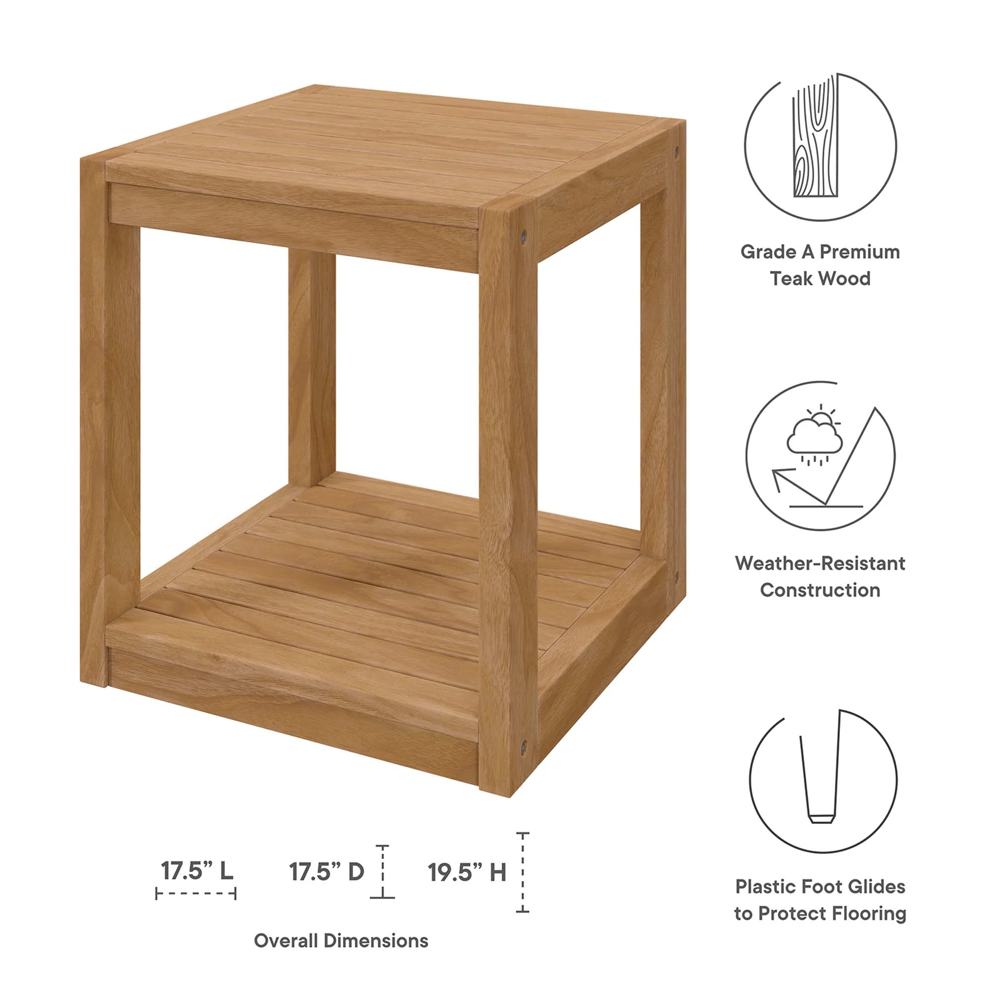 Carlsbad Teak Wood Outdoor Patio Side Table by Modway - Image 2