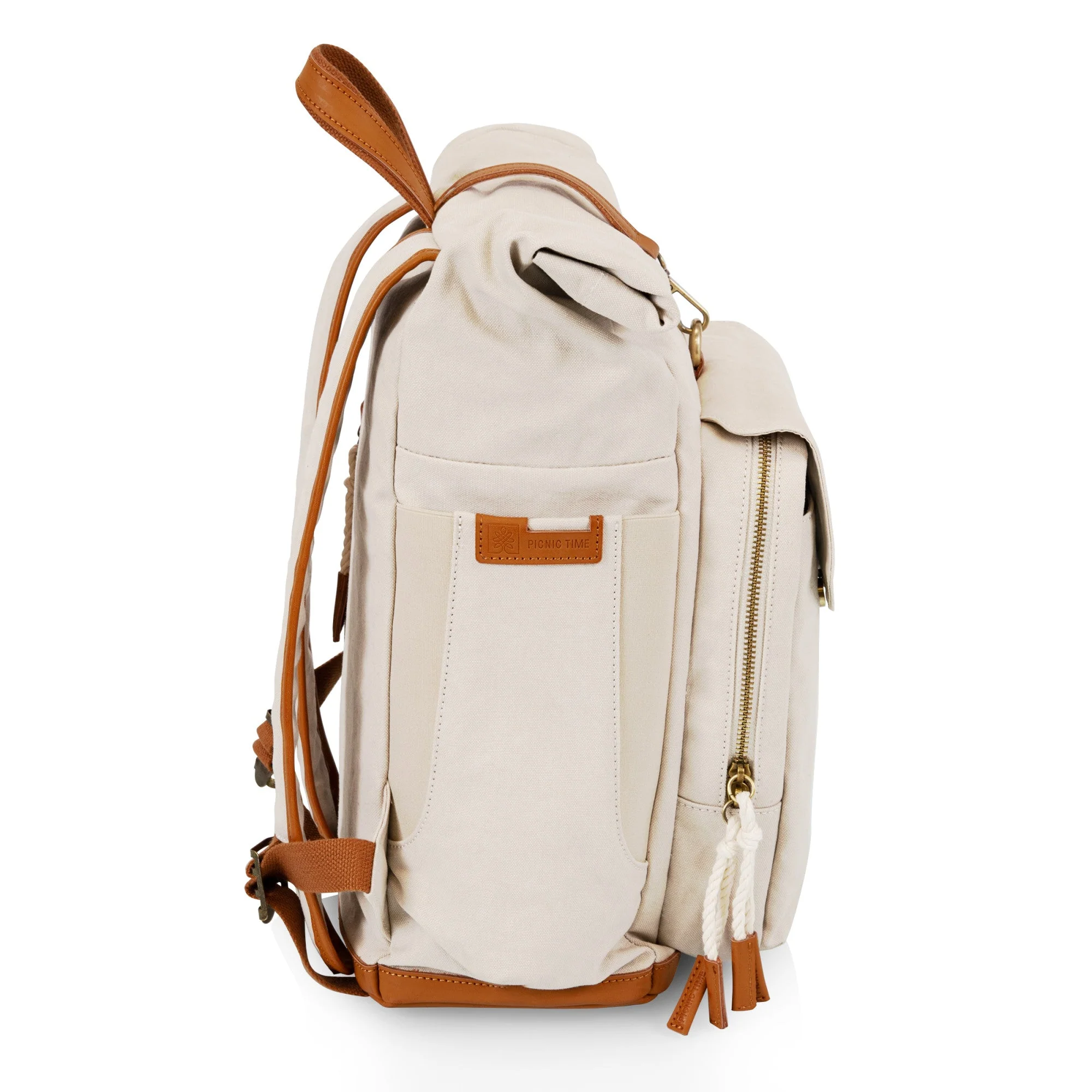 Carmel Roll Top Picnic Backpack Cooler with Utensil Set & Glass Water Bottles - Image 8