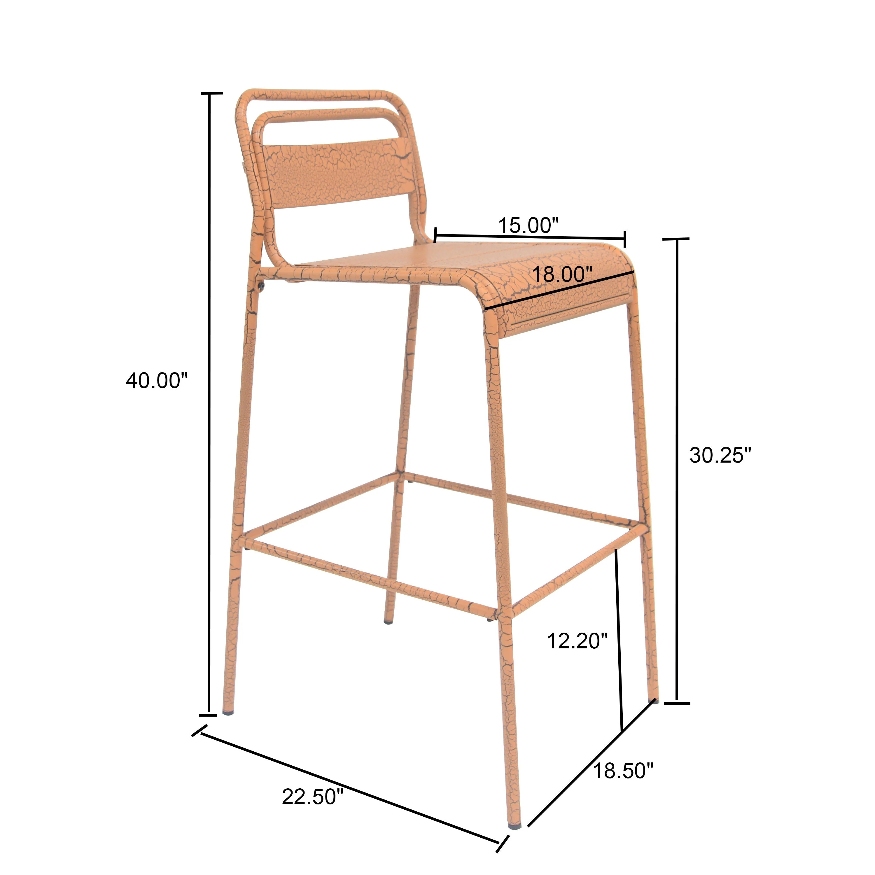 Carmella Outdoor BarStool Set of 2 Iron Slat Design Orange Matte Finish - Image 3