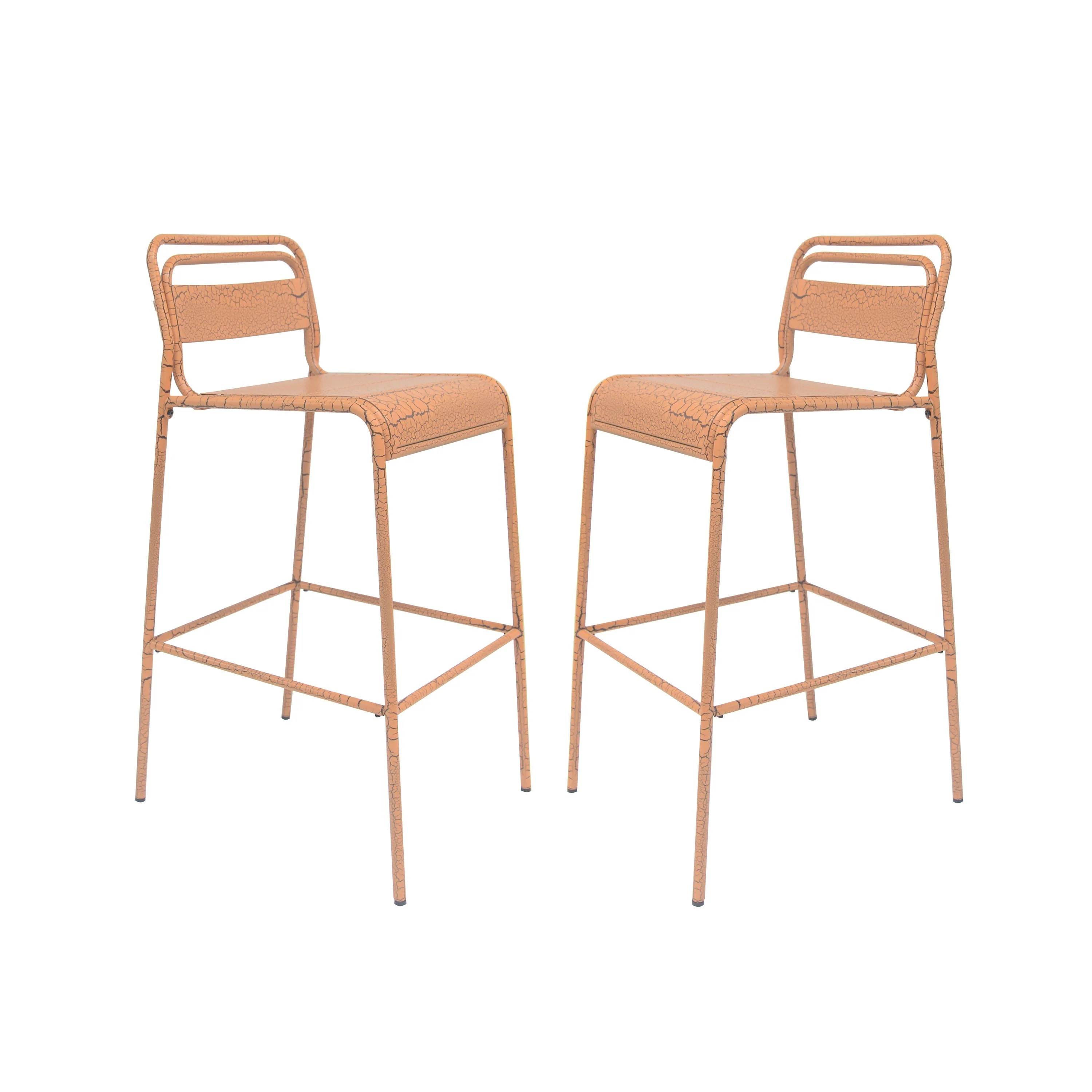Carmella Outdoor BarStool Set of 2 Iron Slat Design Orange Matte Finish - Image 4
