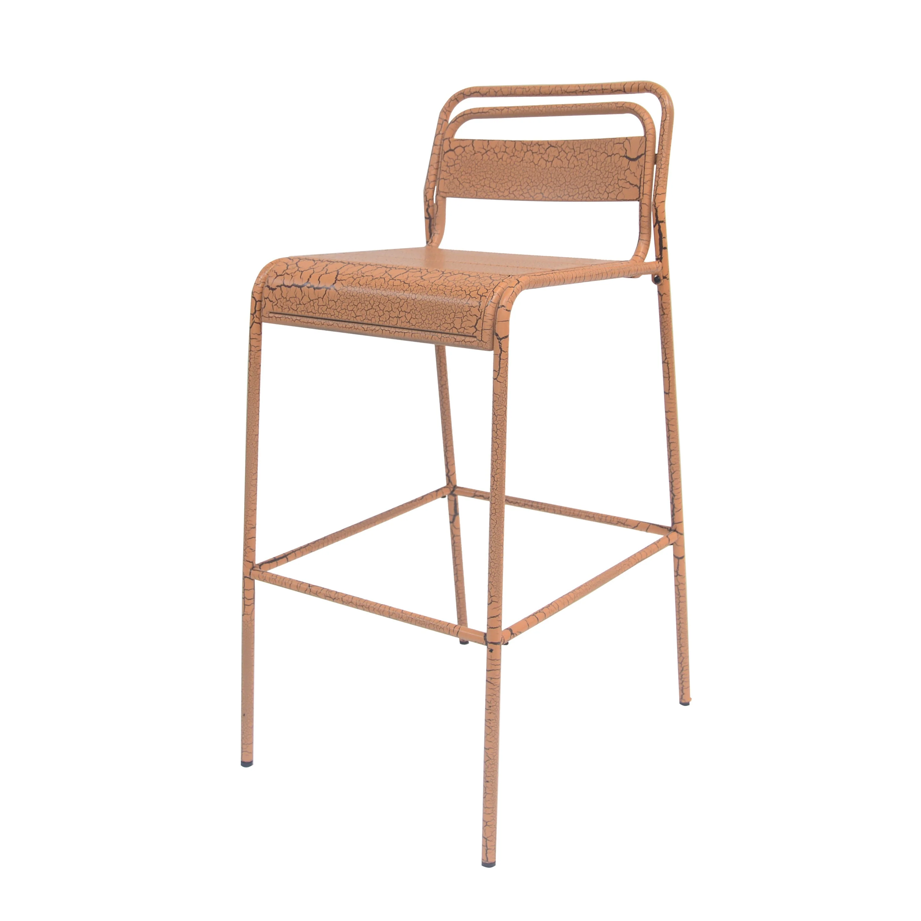 Carmella Outdoor BarStool Set of 2 Iron Slat Design Orange Matte Finish - Image 6