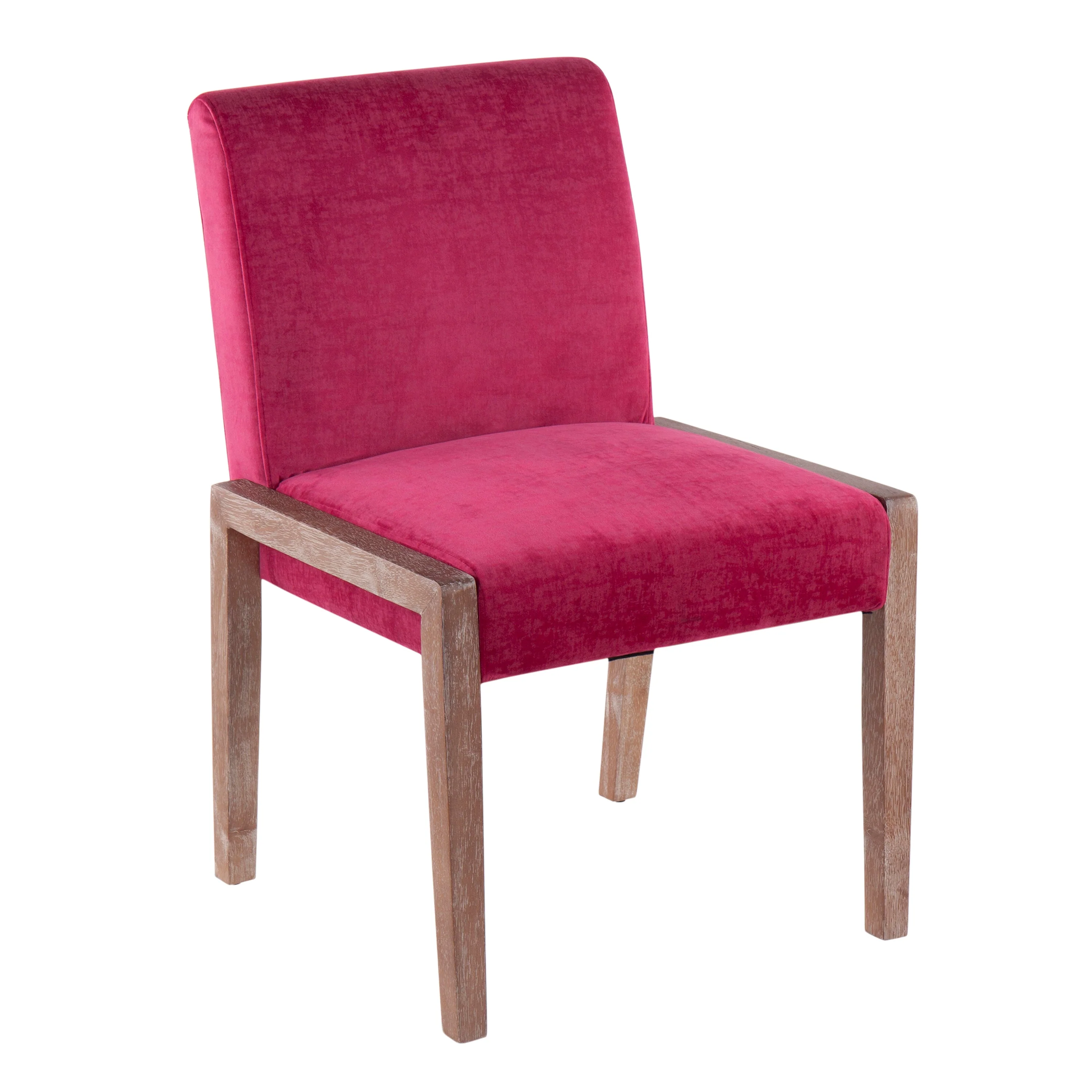 Carmen Contemporary Chair Set of 2 in White Washed Wood and Pink Velvet - Image 2