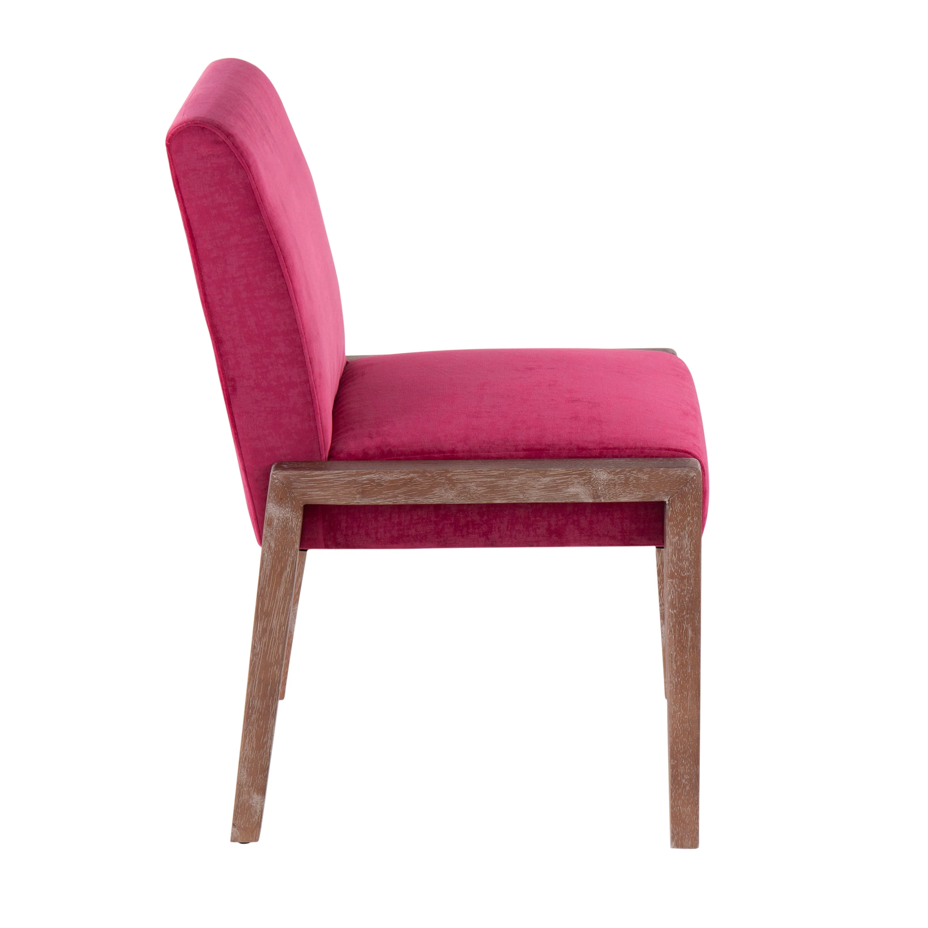 Carmen Contemporary Chair Set of 2 in White Washed Wood and Pink Velvet - Image 3