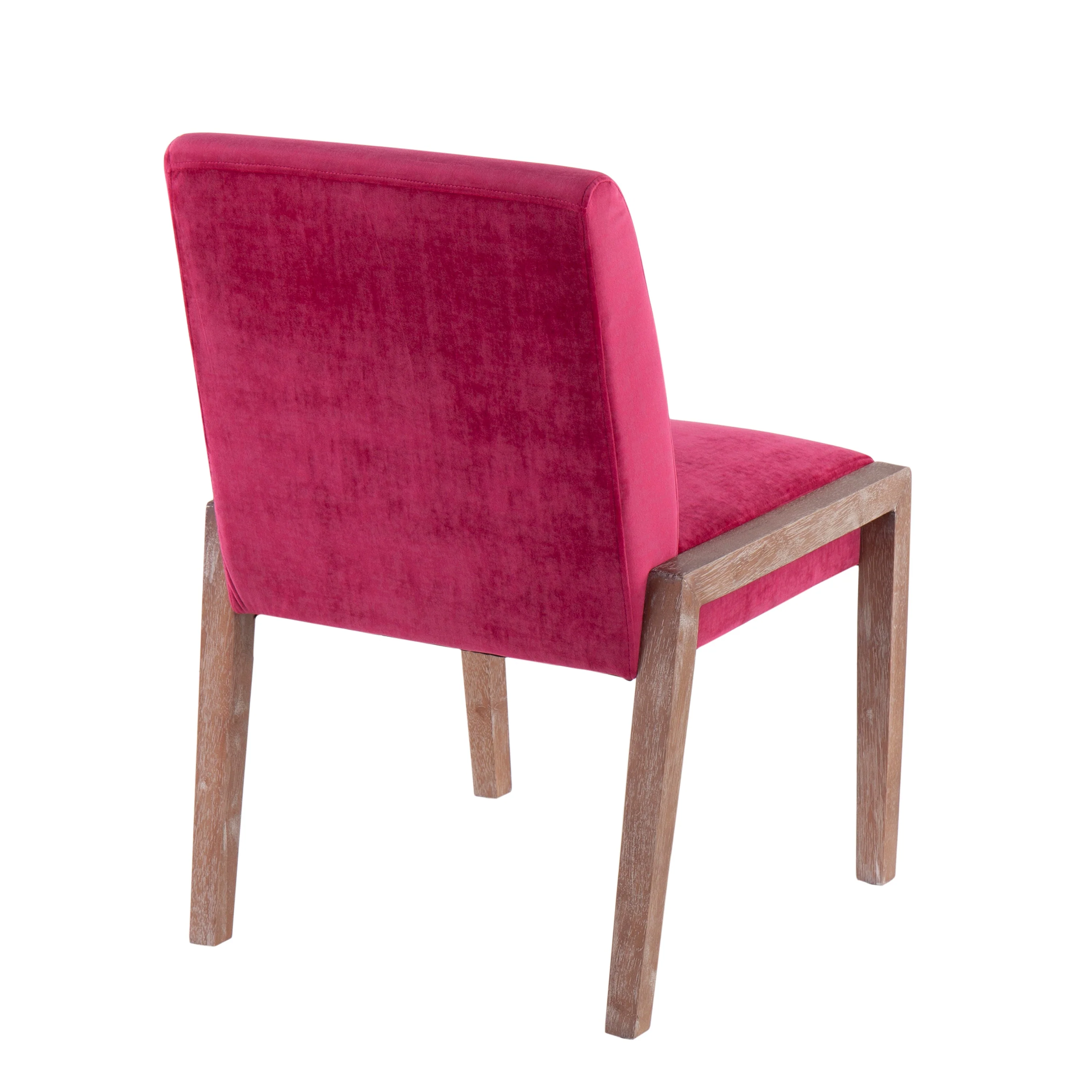 Carmen Contemporary Chair Set of 2 in White Washed Wood and Pink Velvet - Image 4