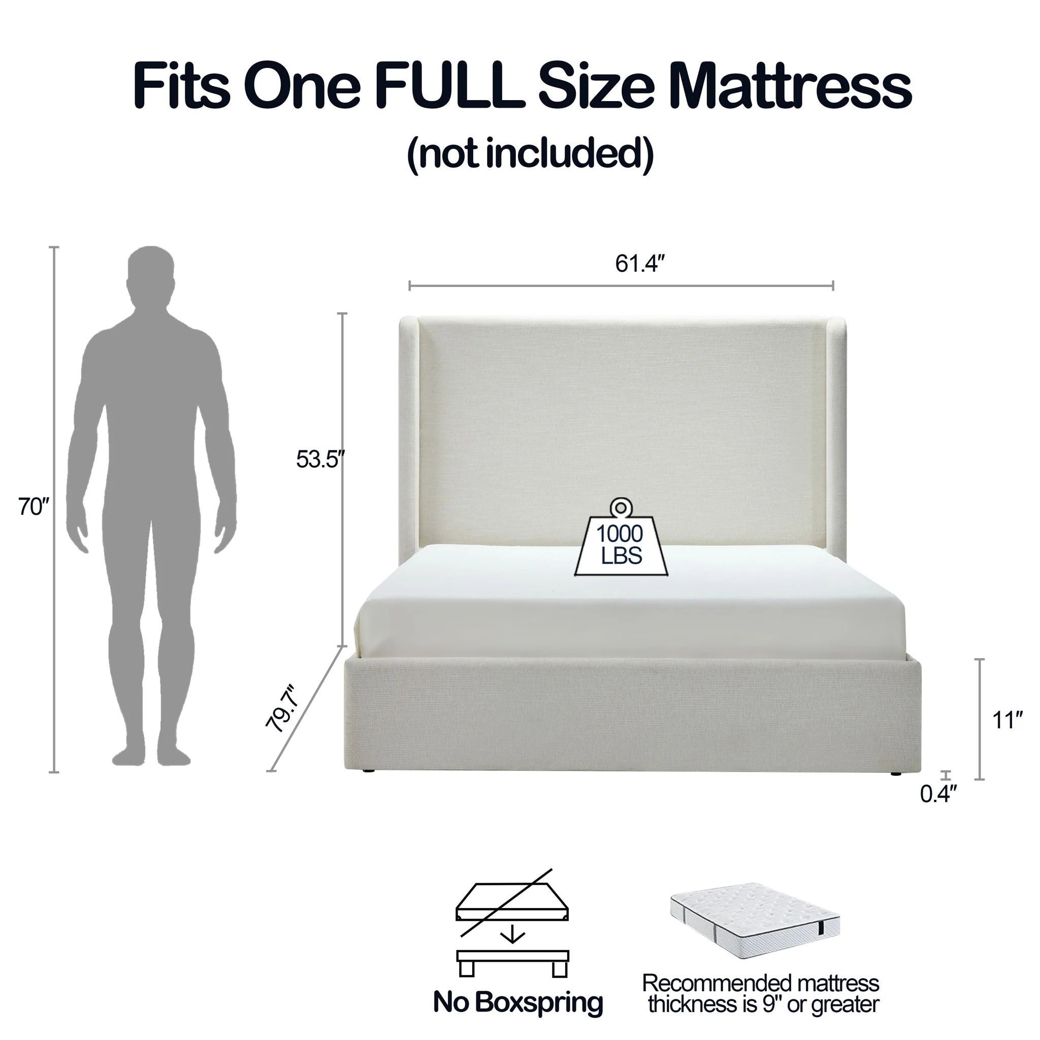 Carmen - Full Size Upholstered Wingback Bed - Ivory - Image 2