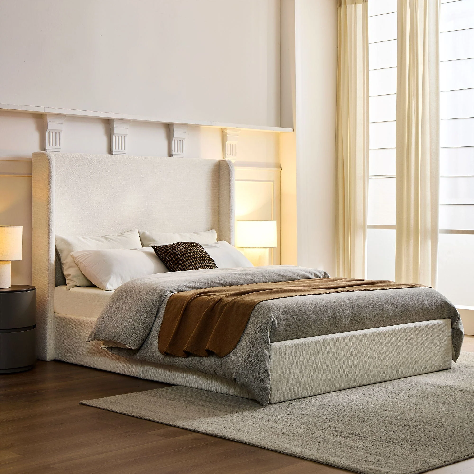 Carmen - Full Size Upholstered Wingback Bed - Ivory - Image 3