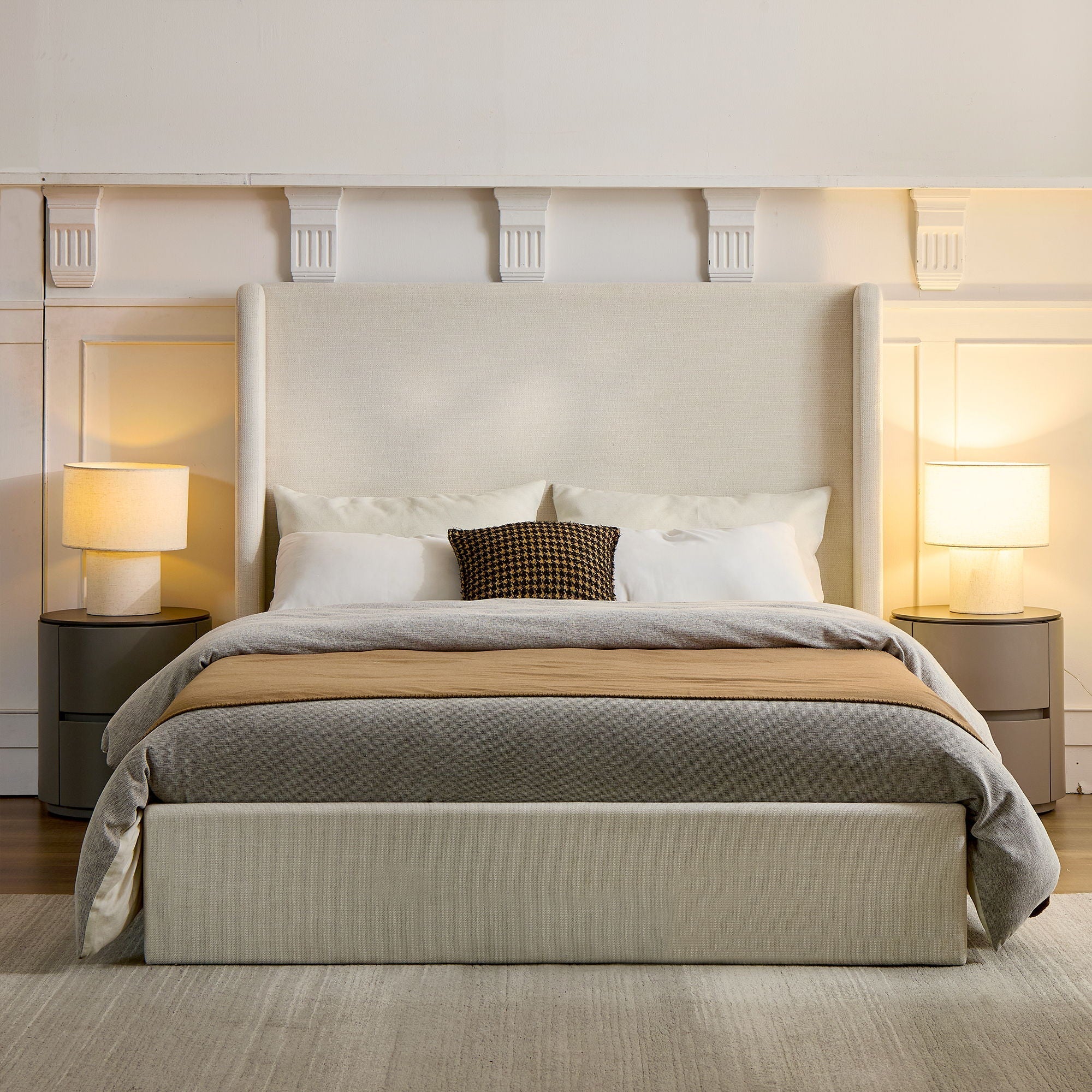 Carmen - Full Size Upholstered Wingback Bed - Ivory - Image 4