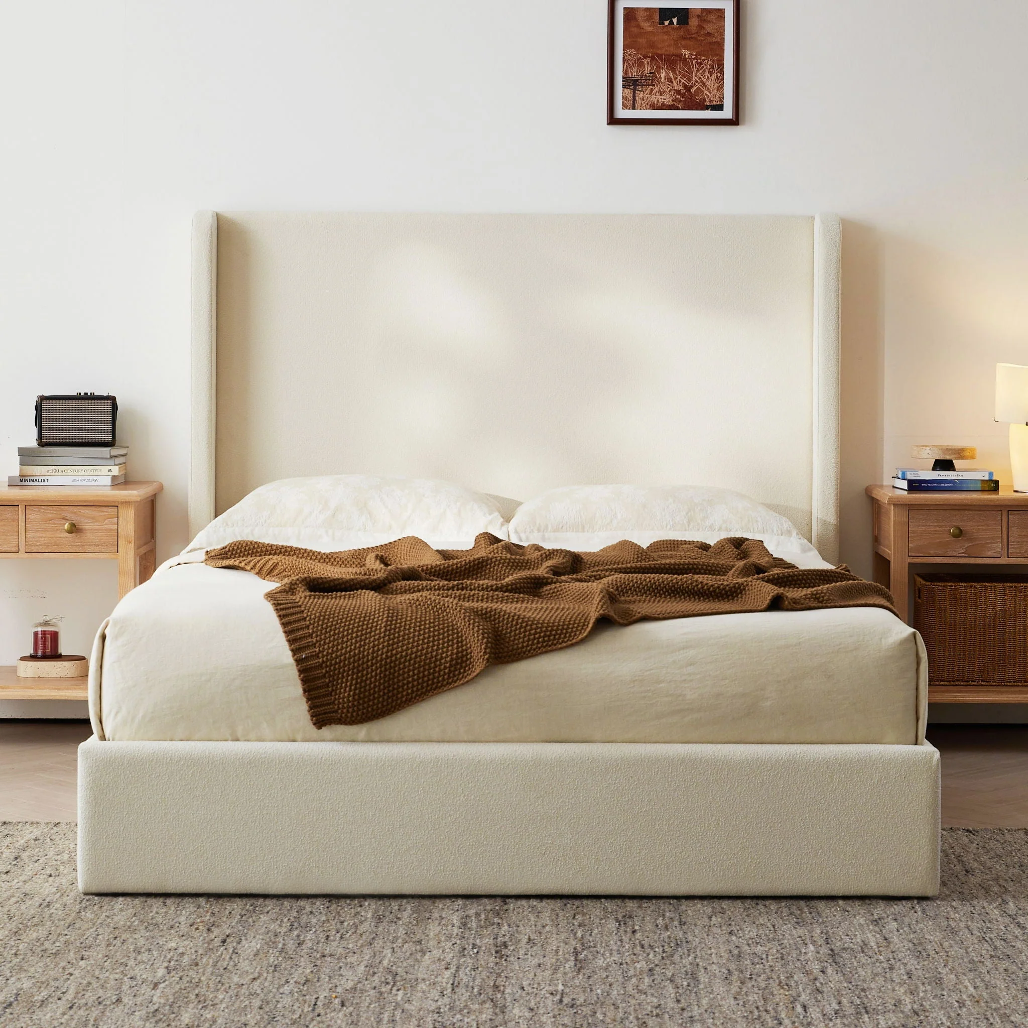 Carmen - King Size Upholstered Wingback Bed - Ivory - Image 2