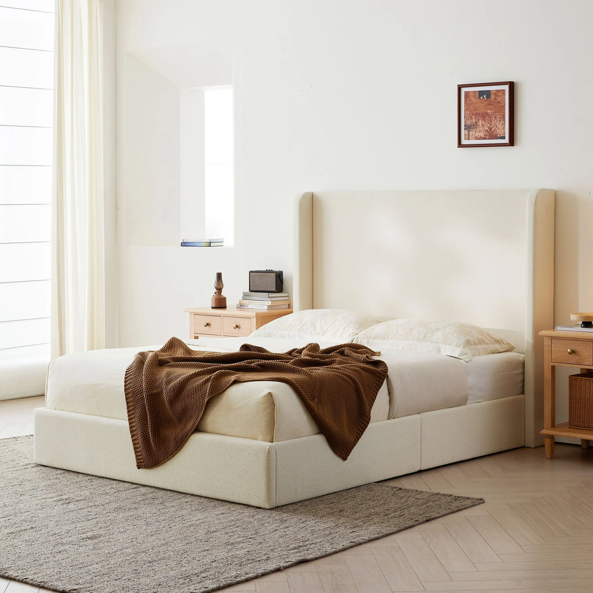 Carmen - King Size Upholstered Wingback Bed - Ivory - Image 3