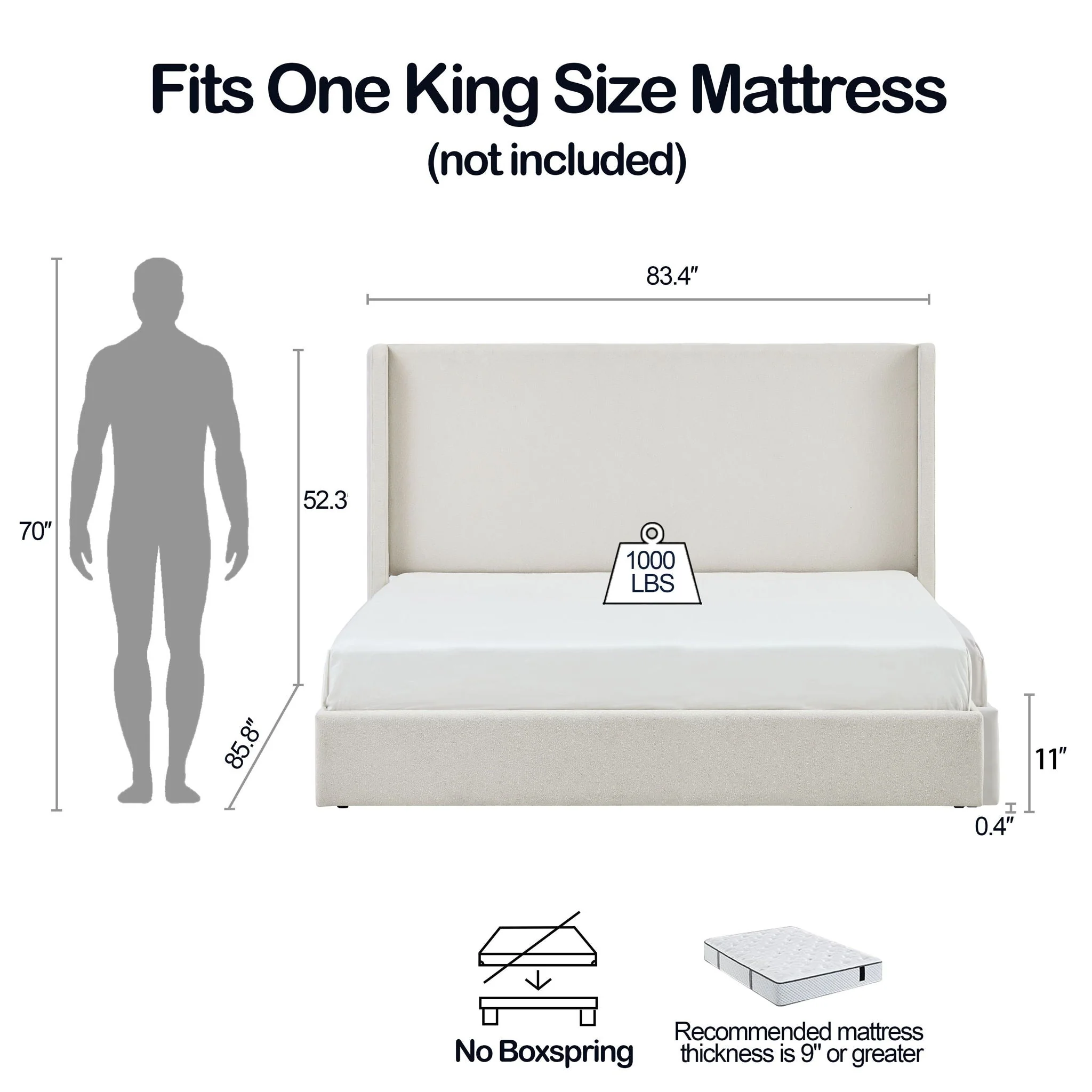 Carmen - King Size Upholstered Wingback Bed - Ivory - Image 4