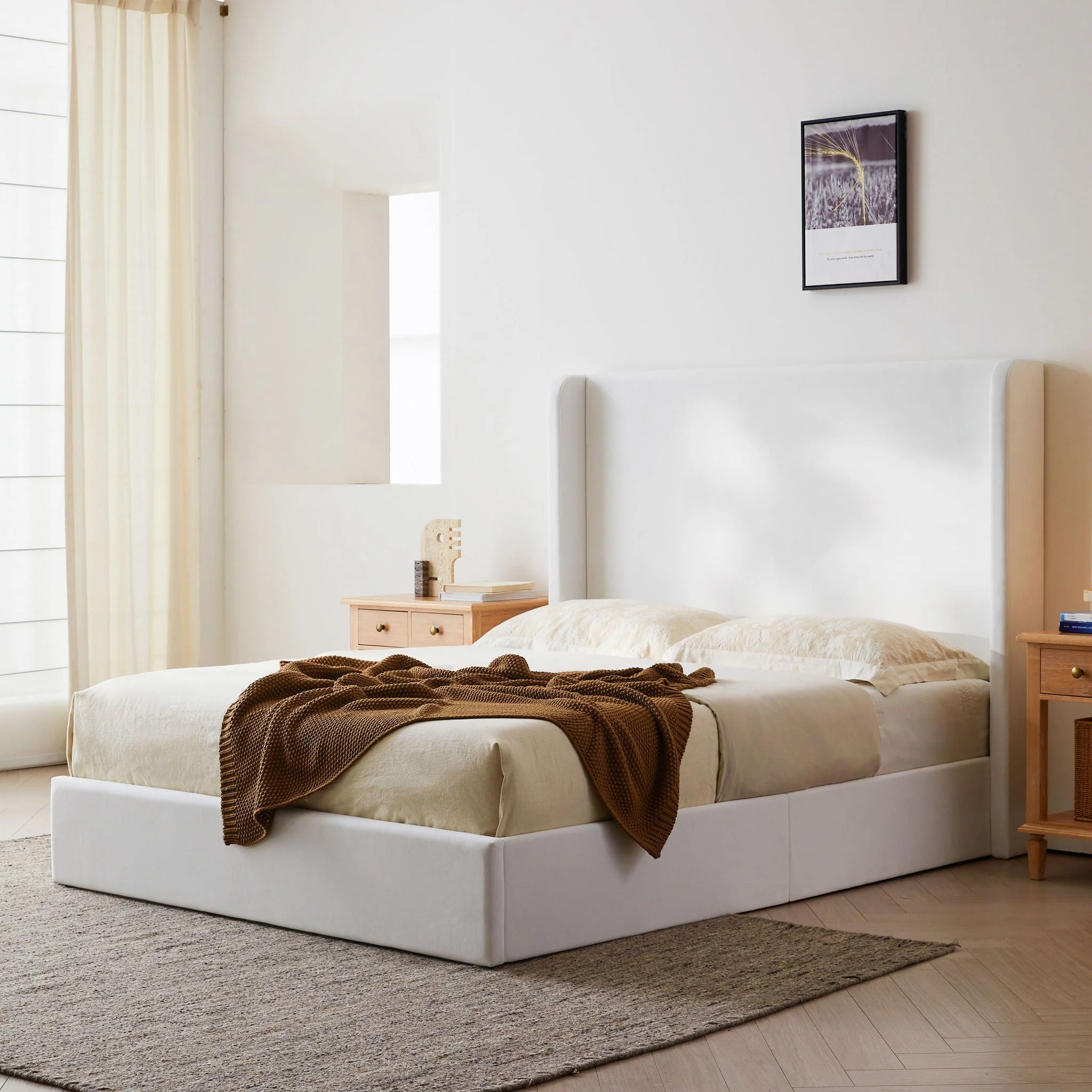 Carmen - King Size Upholstered Wingback Bed - White - Image 3