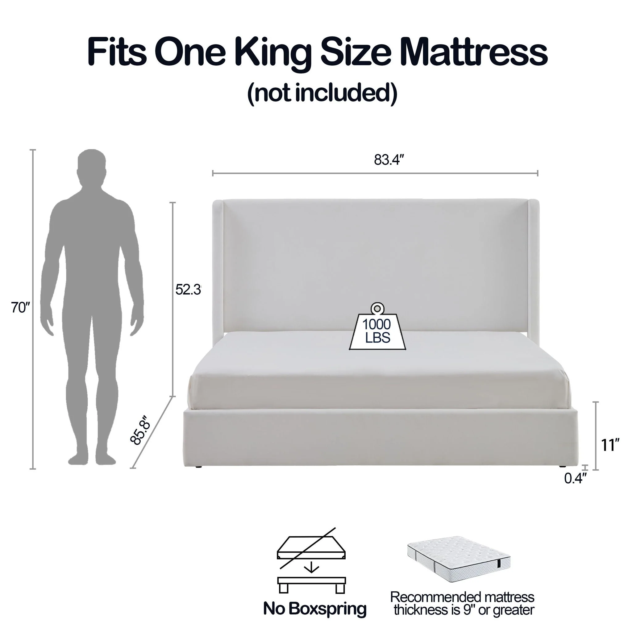 Carmen - King Size Upholstered Wingback Bed - White - Image 4