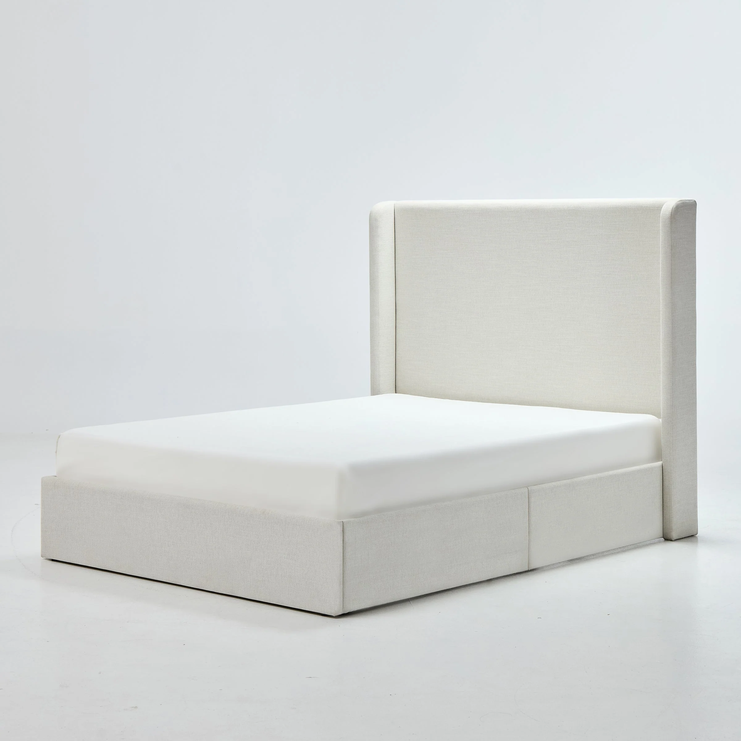 Caron Upholstered Wingback Bed with 52.3' High Headboard in Textured Ivory Canvas Chenille, King Size - Image 10