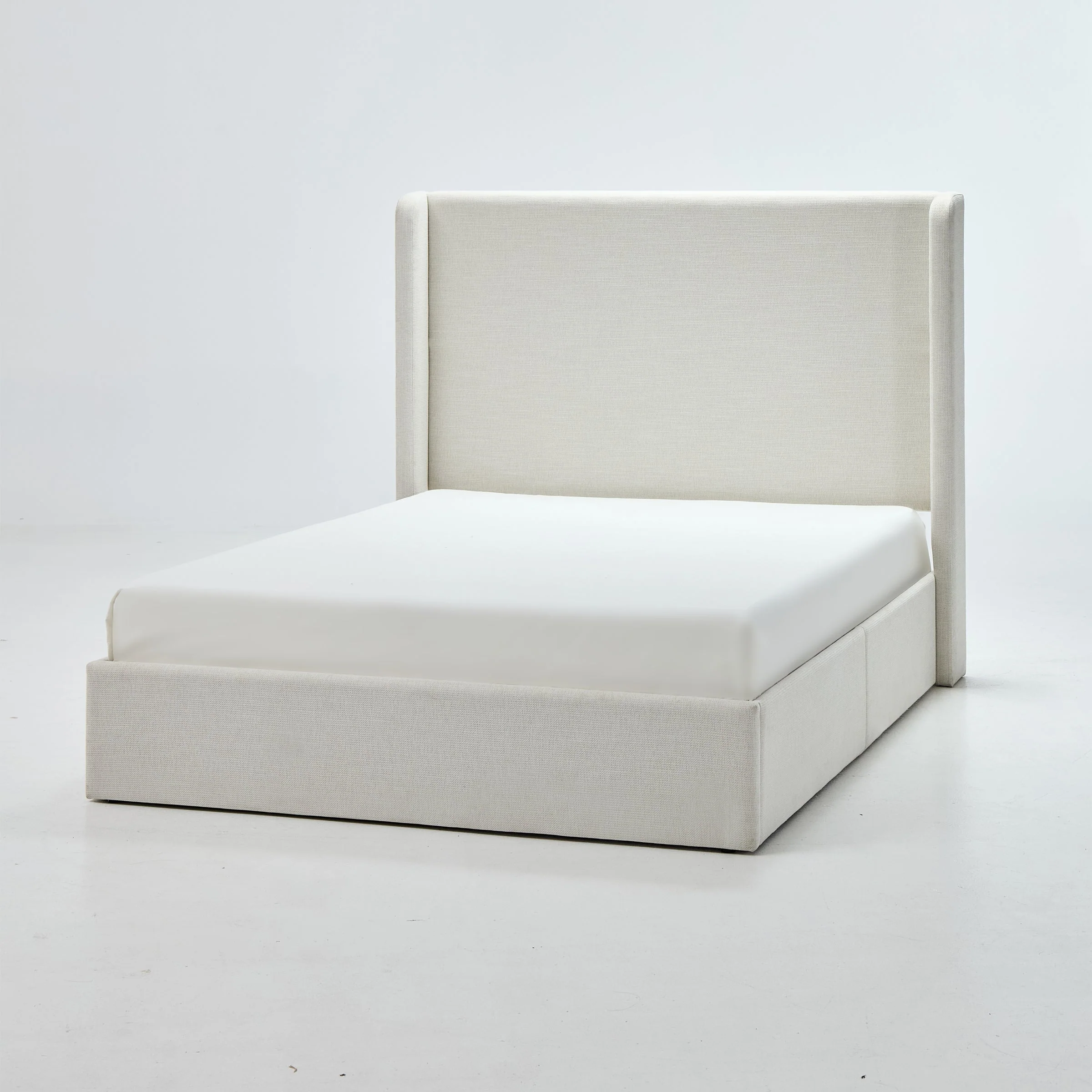 Caron Upholstered Wingback Bed with 52.3' High Headboard in Textured Ivory Canvas Chenille, King Size - Image 11