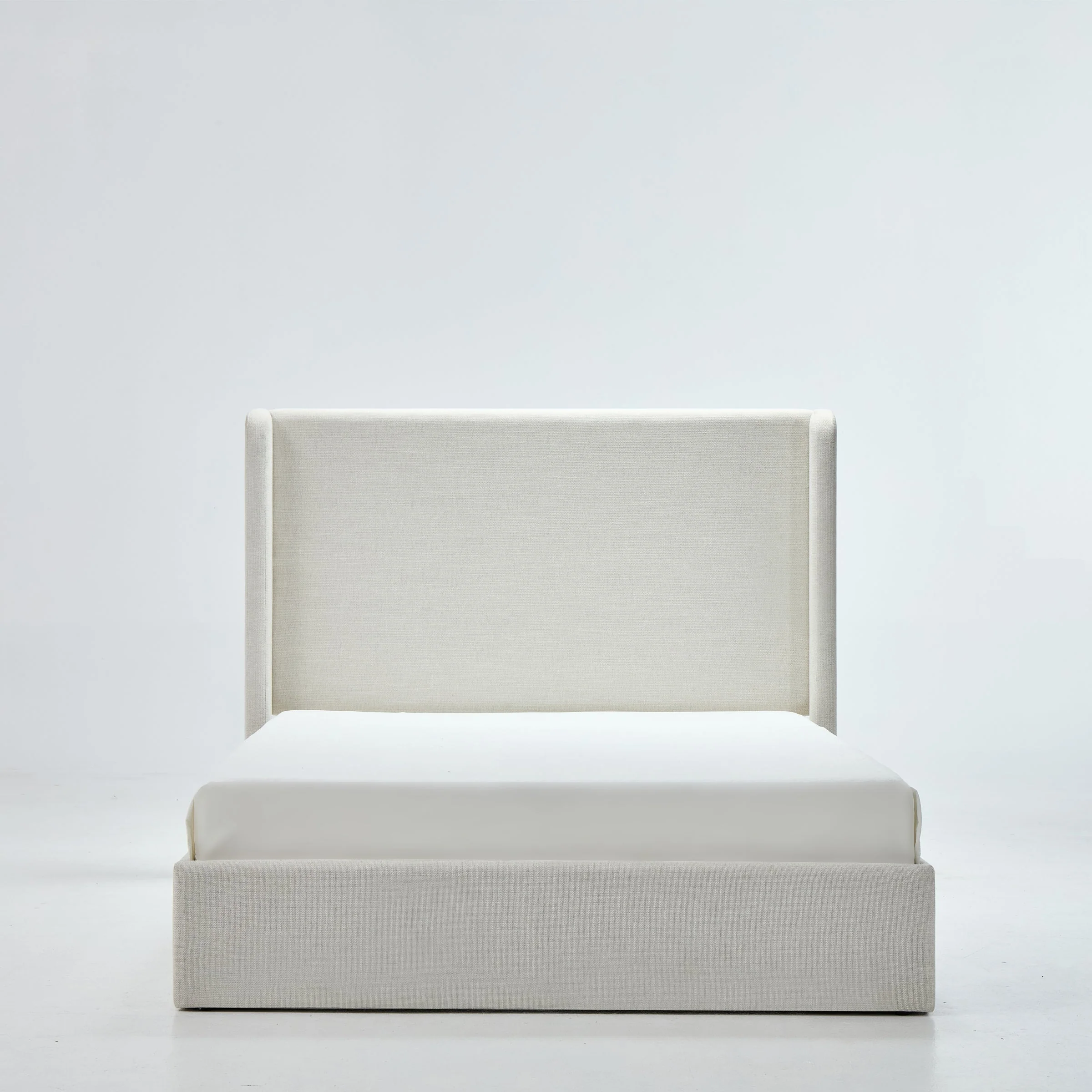 Caron Upholstered Wingback Bed with 52.3' High Headboard in Textured Ivory Canvas Chenille, King Size - Image 9