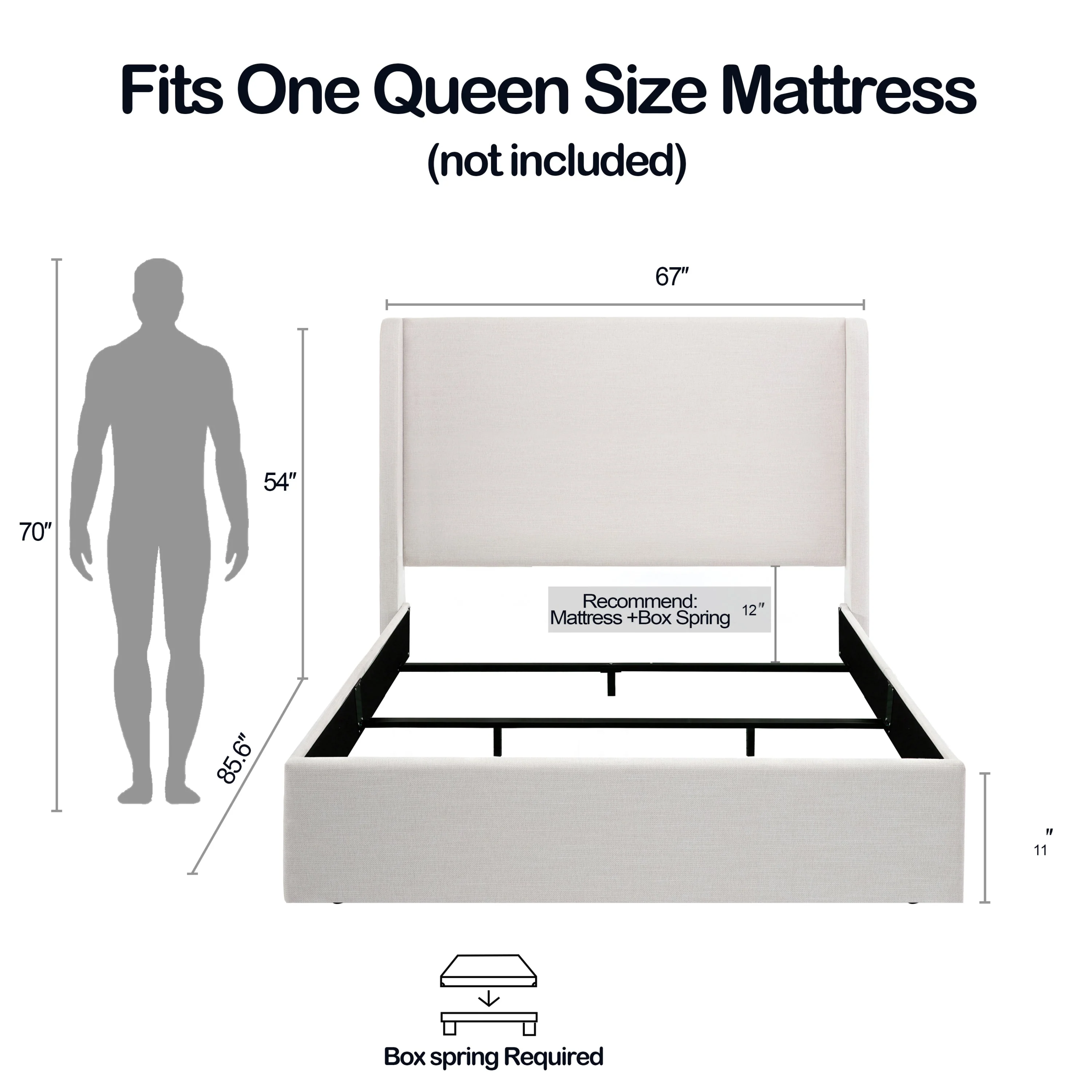 Caron Upholstered Wingback Bed with 54" High Headboard - Image 3