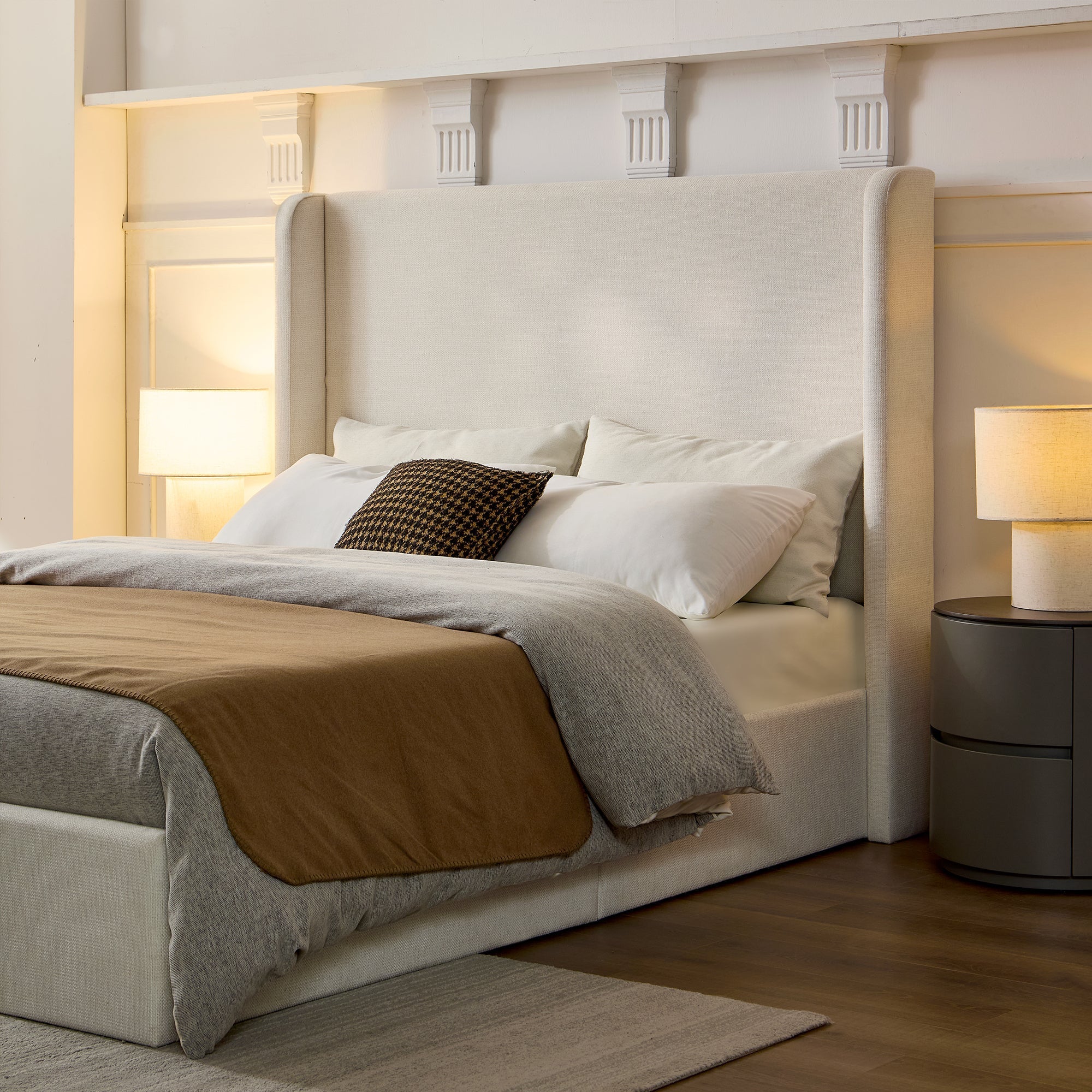 Caron Upholstered Wingback Bed with 54" High Headboard - Image 5