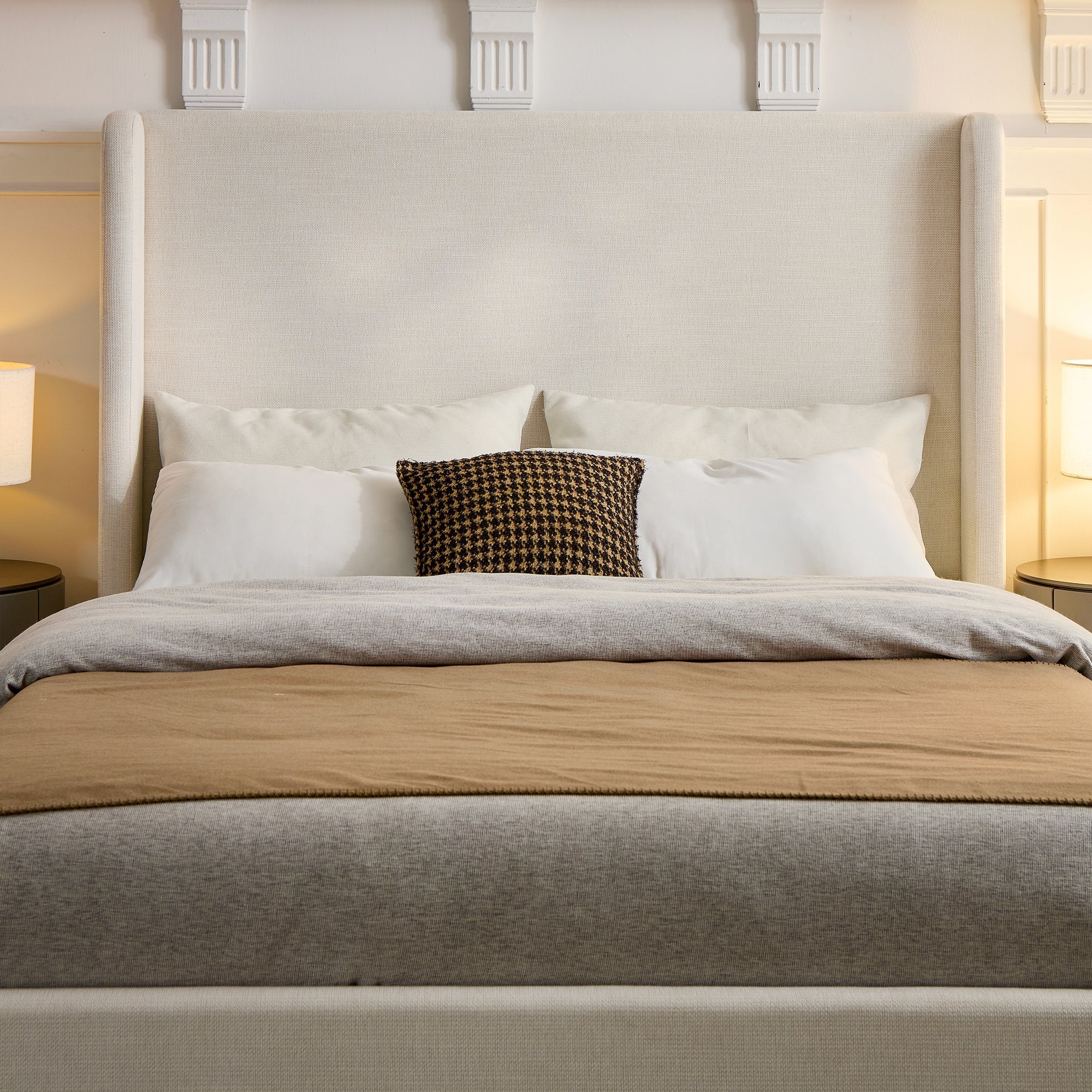 Caron Upholstered Wingback Bed with 54" High Headboard - Image 7