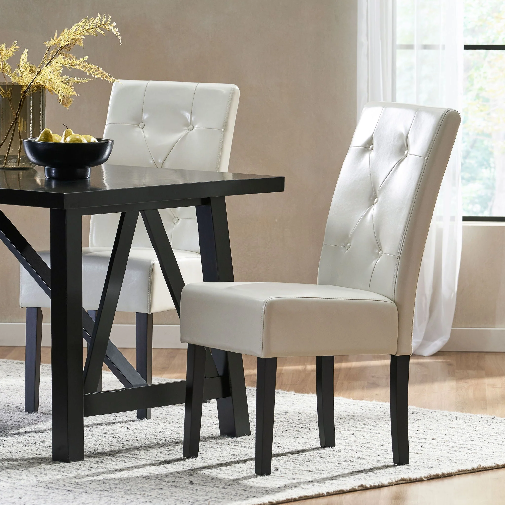 Carter - 5 Tuft Dining Chair With Button Tufted Backrest And Espresso Legs - Ivory - Image 2