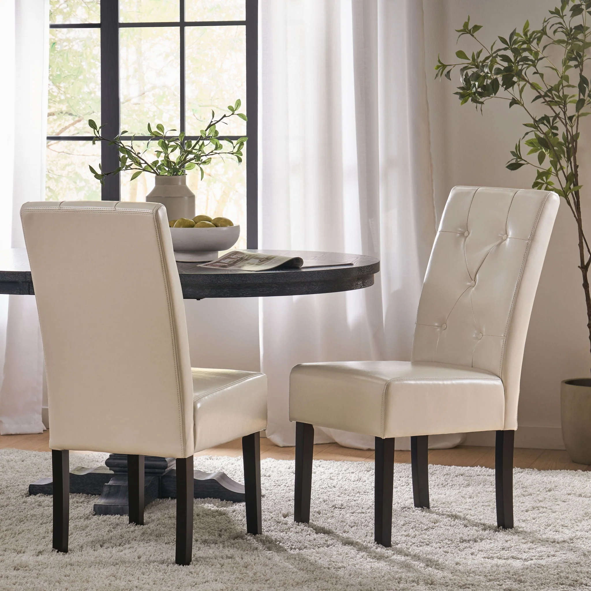 Carter - 5 Tuft Dining Chair With Button Tufted Backrest And Espresso Legs - Ivory - Image 3