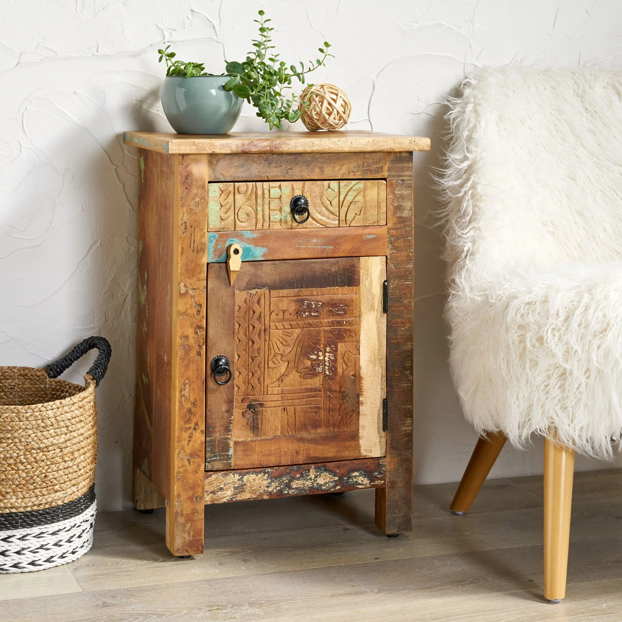 Carved Side Table - Natural - Image 4