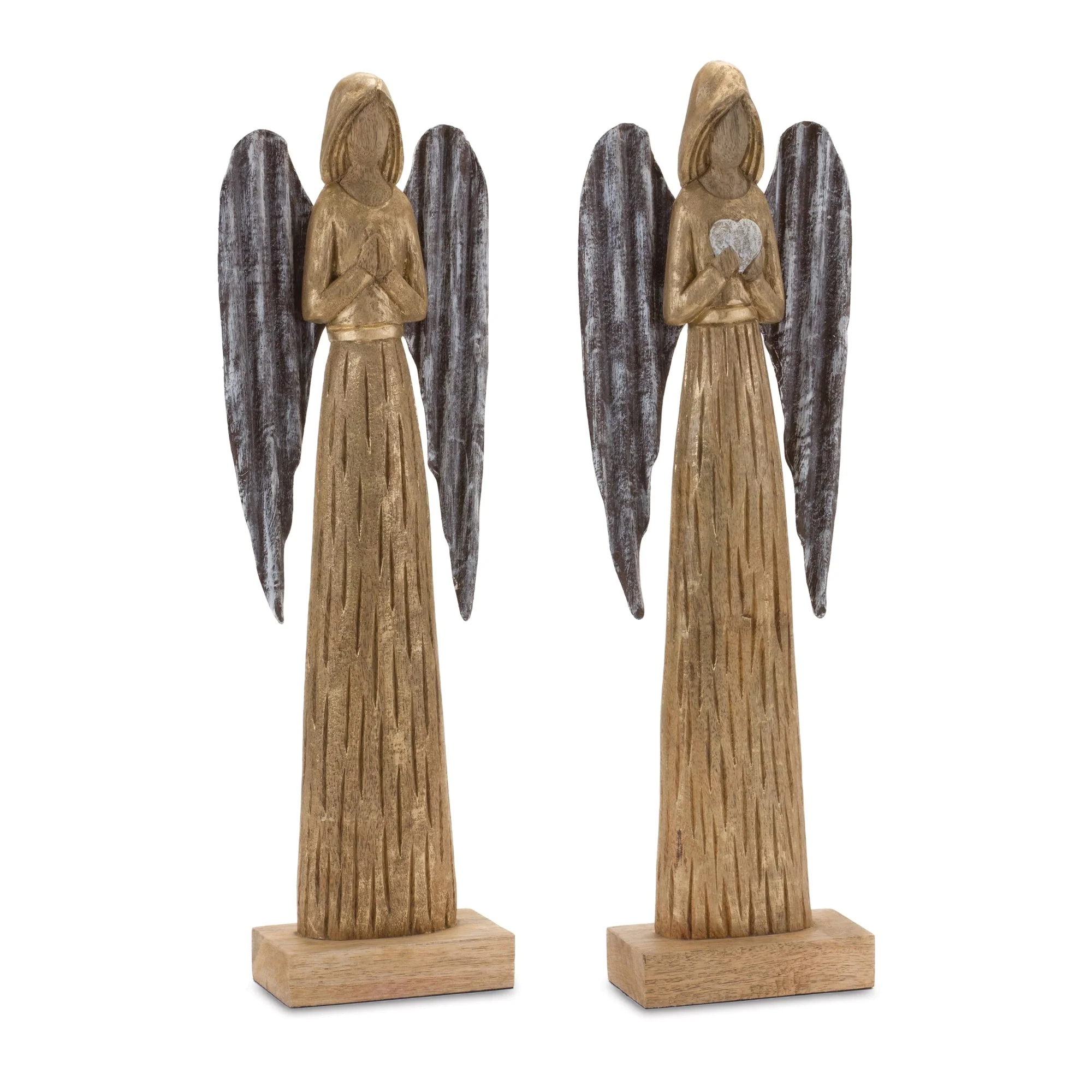 Carved Wood Angel Statue (Set of 2) - Image 2
