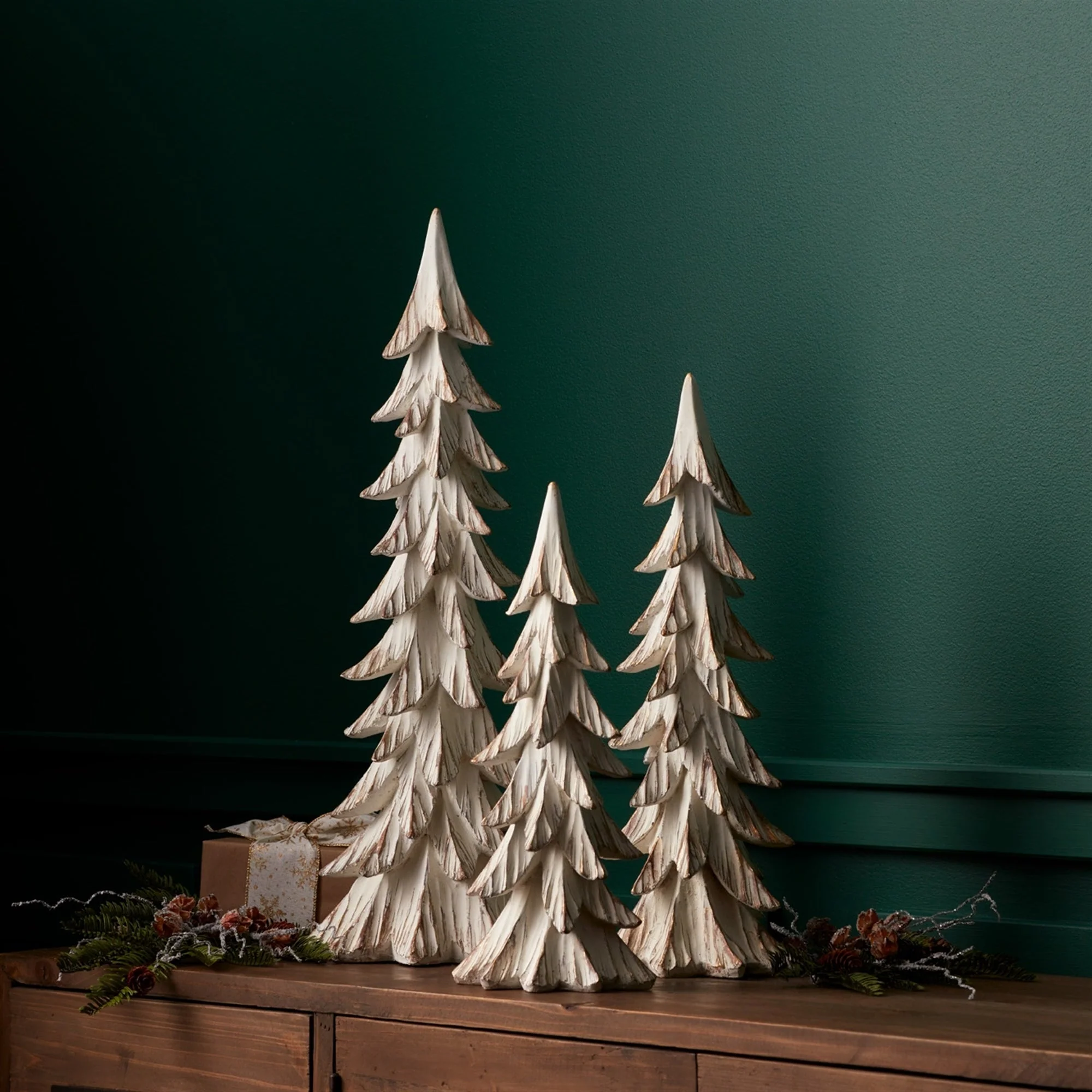 Carved Wood Design Pine Tree Decor (Set of 3) - Image 2
