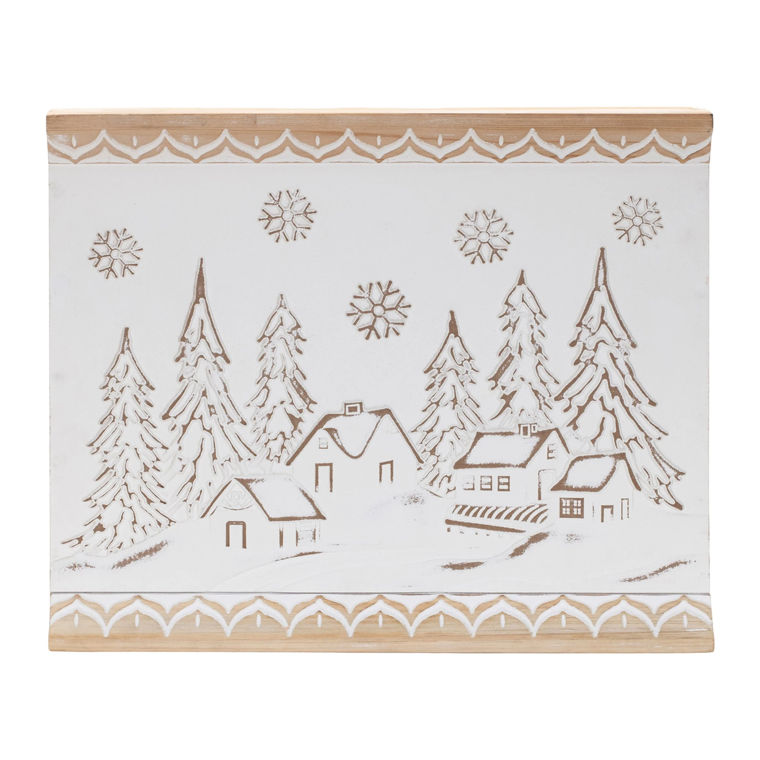 Carved Wood Winter Village Wall Art 19"L