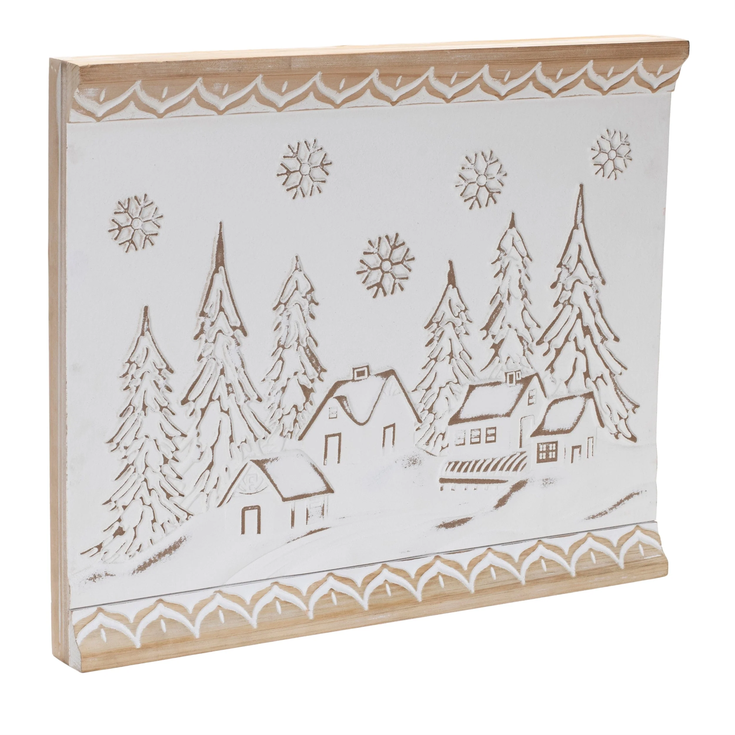 Carved Wood Winter Village Wall Art 19"L - Image 2