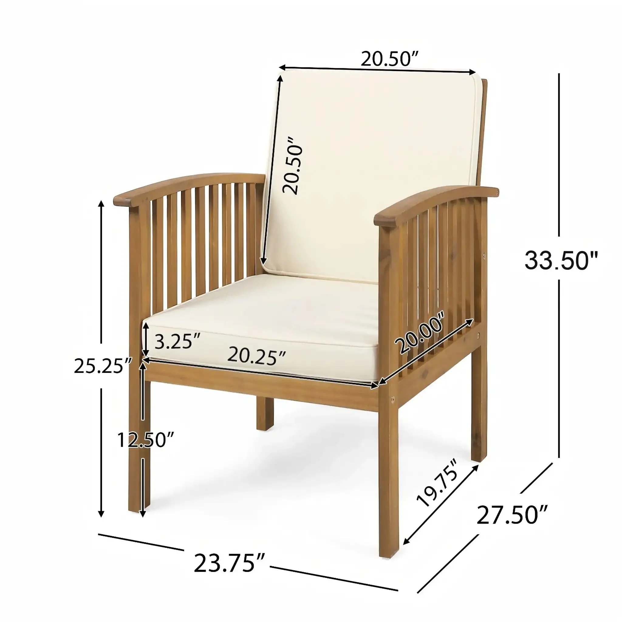 Casa - Acacia Club Chair Coastal Classic Outdoor Seating, Waterproof Fabric - Image 5