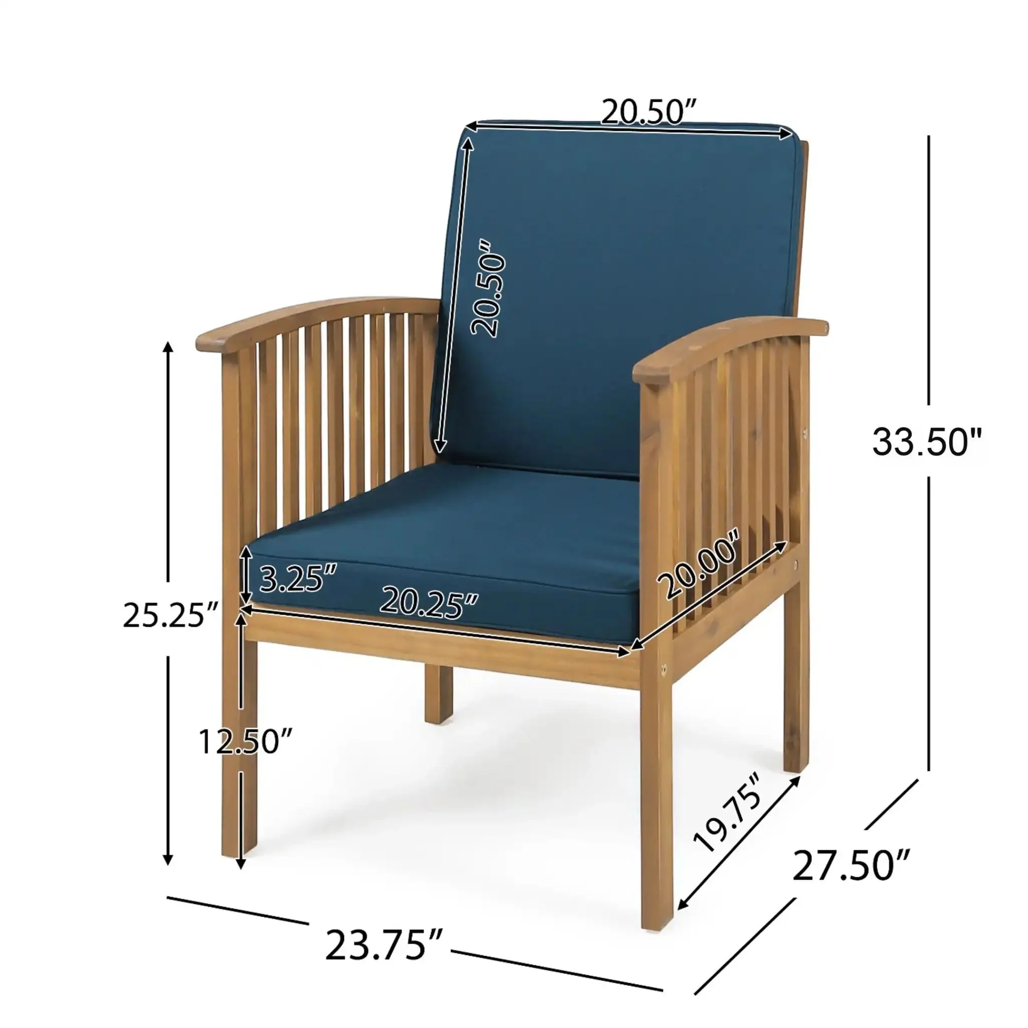 Casa - Acacia Club Chair Coastal Classic Outdoor Seating, Waterproof Fabric - Image 7