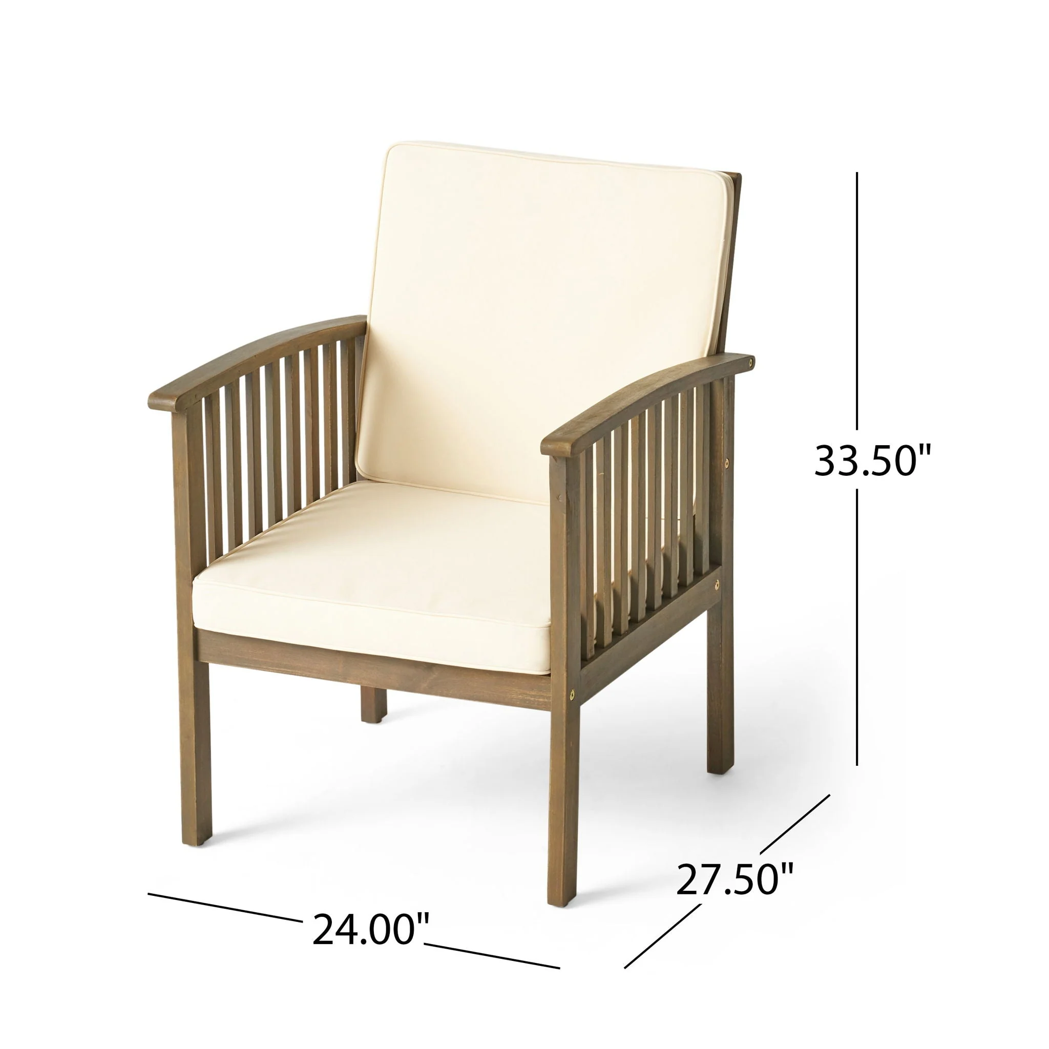 Casa Acacia Wood Club Chairs (Set of 2) With Water Resistant Cushions - Gray / Cream - Image 4