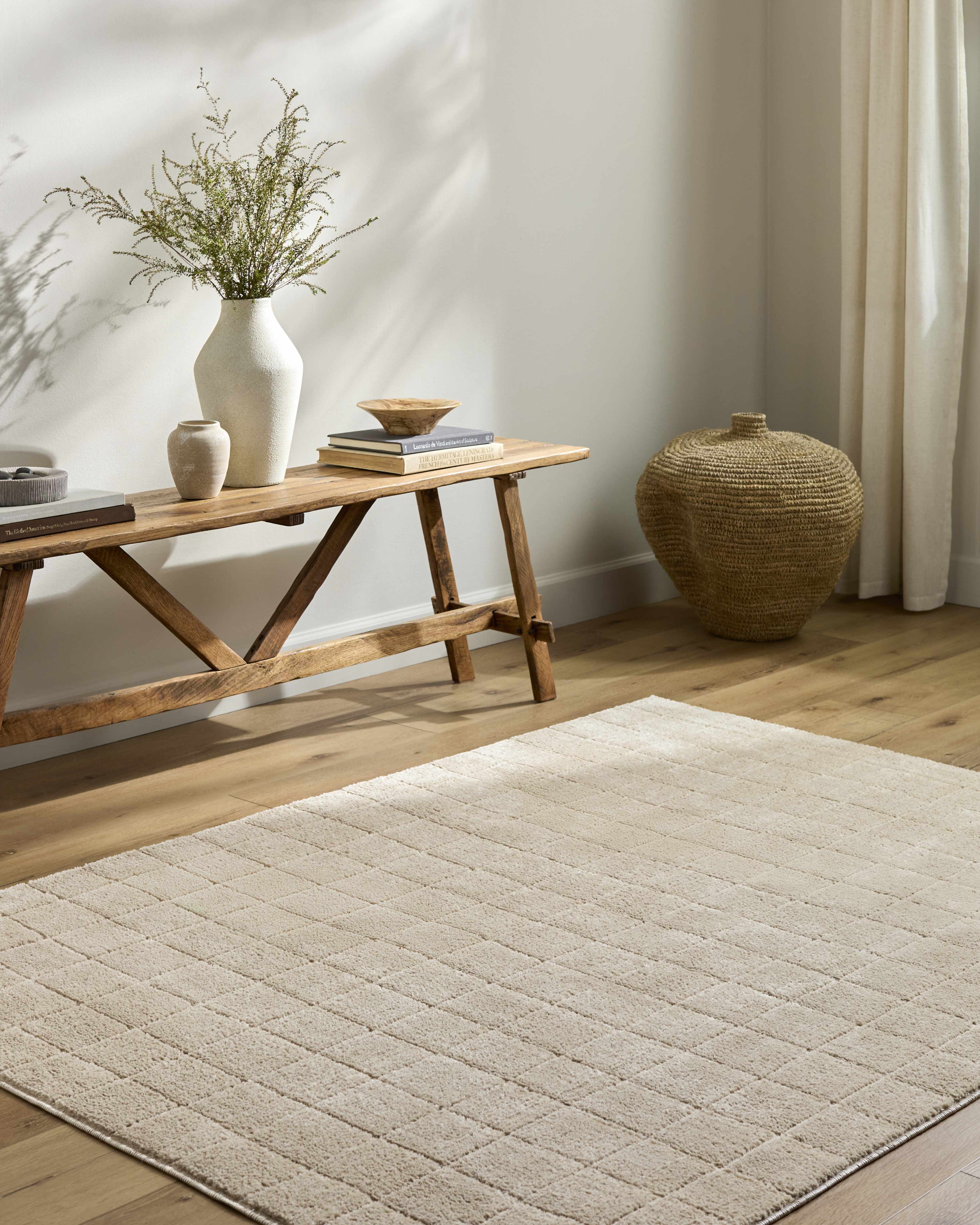 Cascade Checkered Beige Area Rug - Image 2