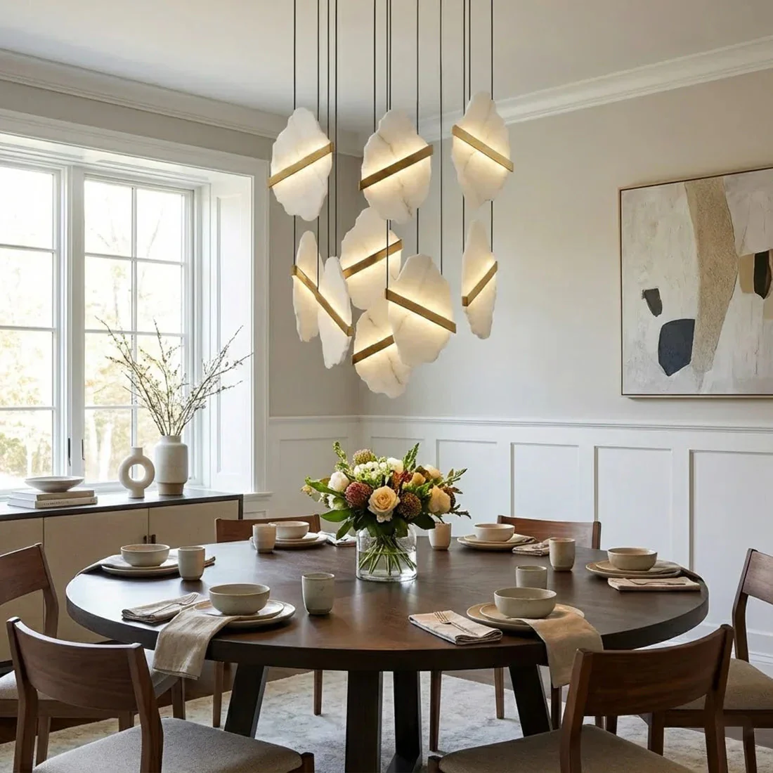 Cascading Alabaster Chandelier LED Gold Modern Staircase Light - Image 12