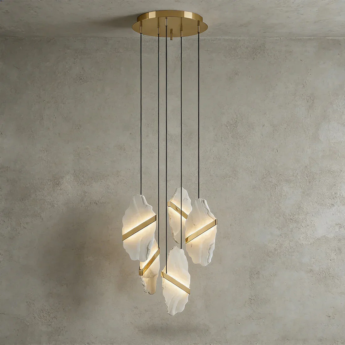 Cascading Alabaster Chandelier LED Gold Modern Staircase Light - Image 14