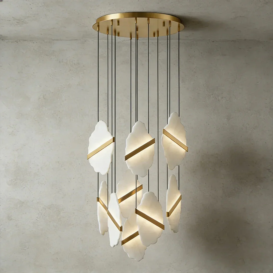 Cascading Alabaster Chandelier LED Gold Modern Staircase Light - Image 15