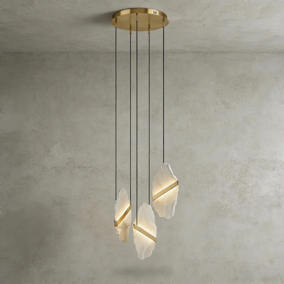 Cascading Alabaster Chandelier LED Gold Modern Staircase Light - Image 16