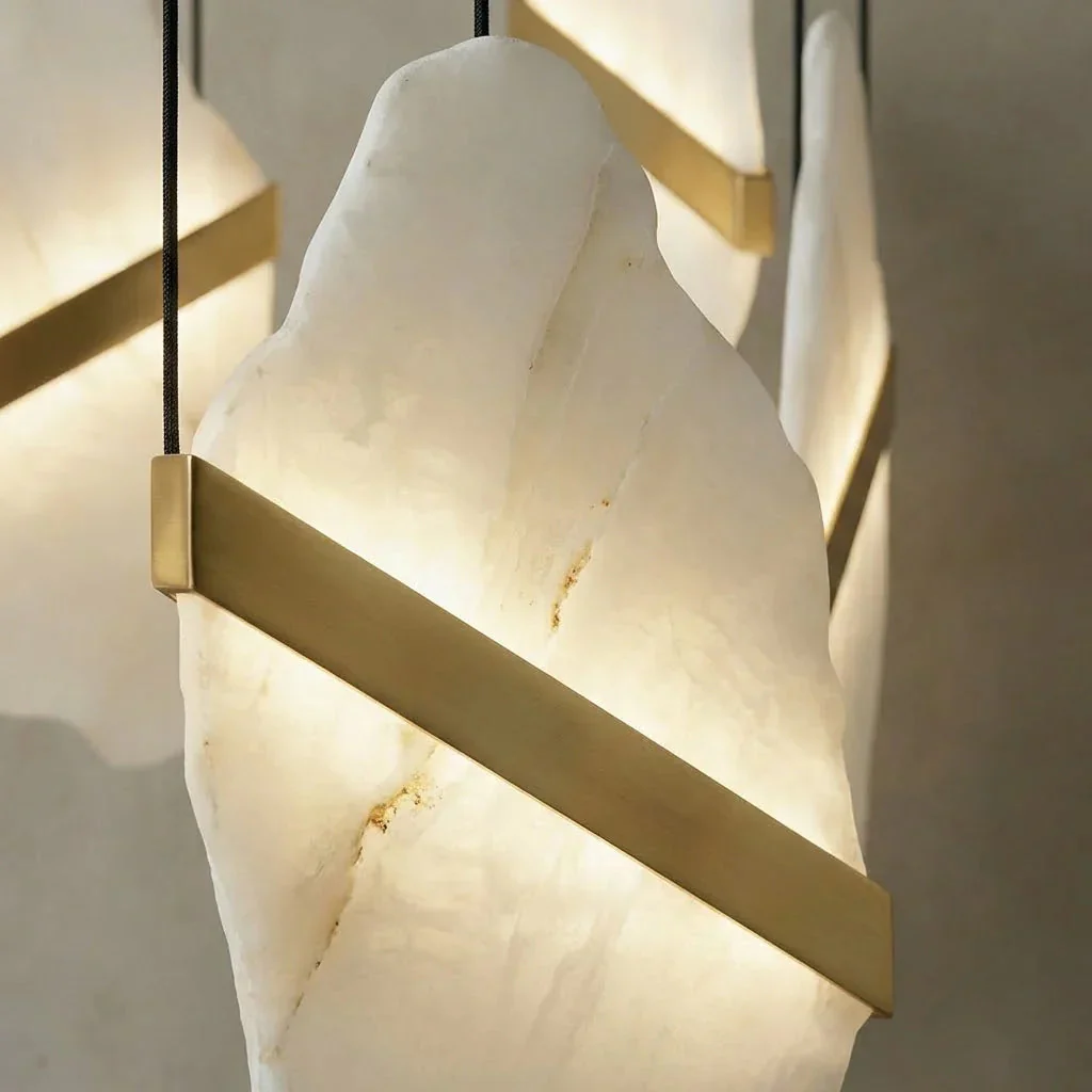 Cascading Alabaster Chandelier LED Gold Modern Staircase Light - Image 17